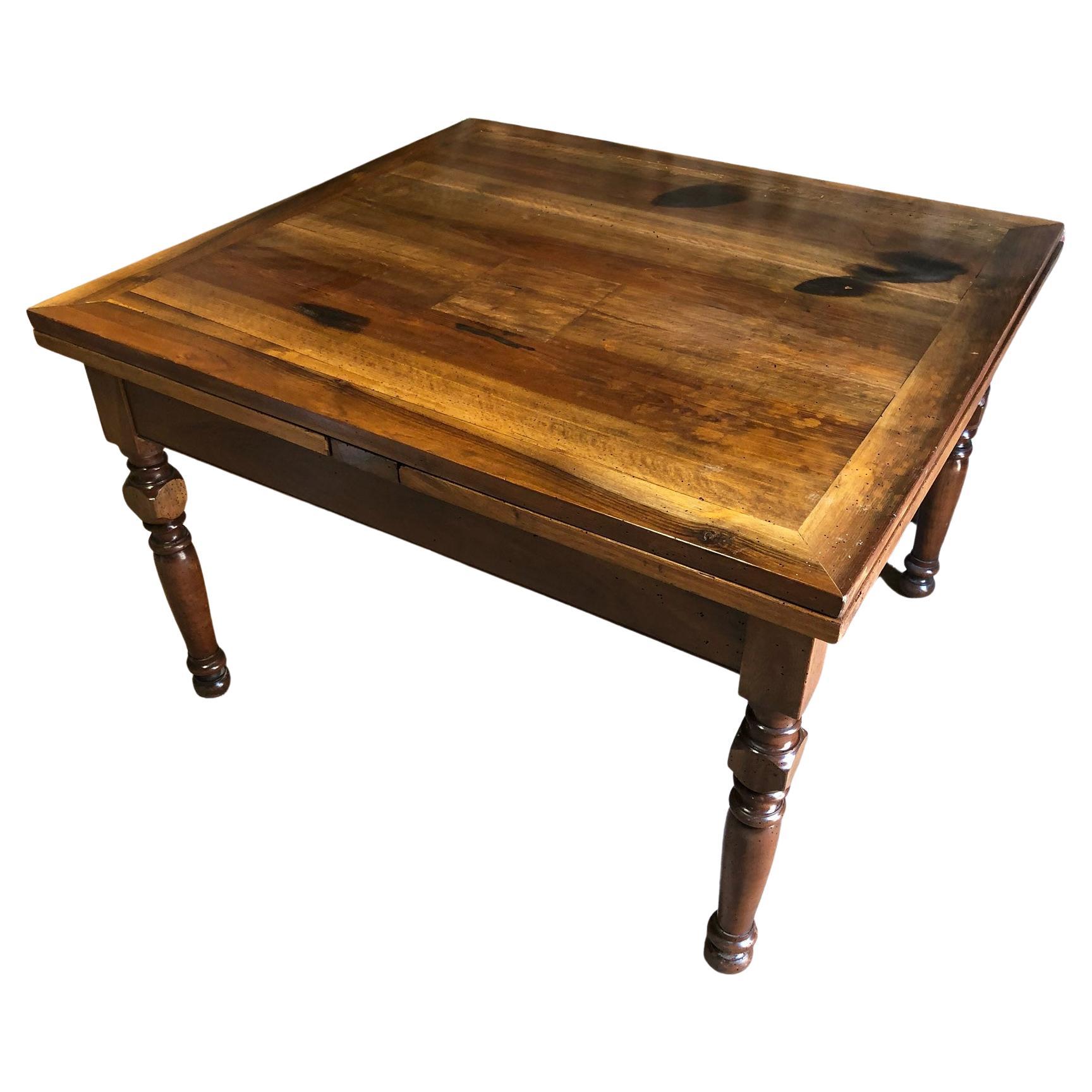 Extendable Table in Solid Tuscan Walnut, Original Farmhouse