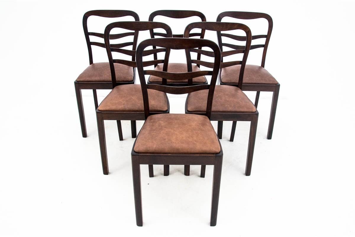 Table à rallonge avec 6 chaises de style Art déco, Pologne, années 1940. en vente 1