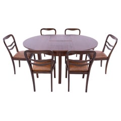 Extendable table with 6 chairs in Art Deco style, Poland, 1940s.