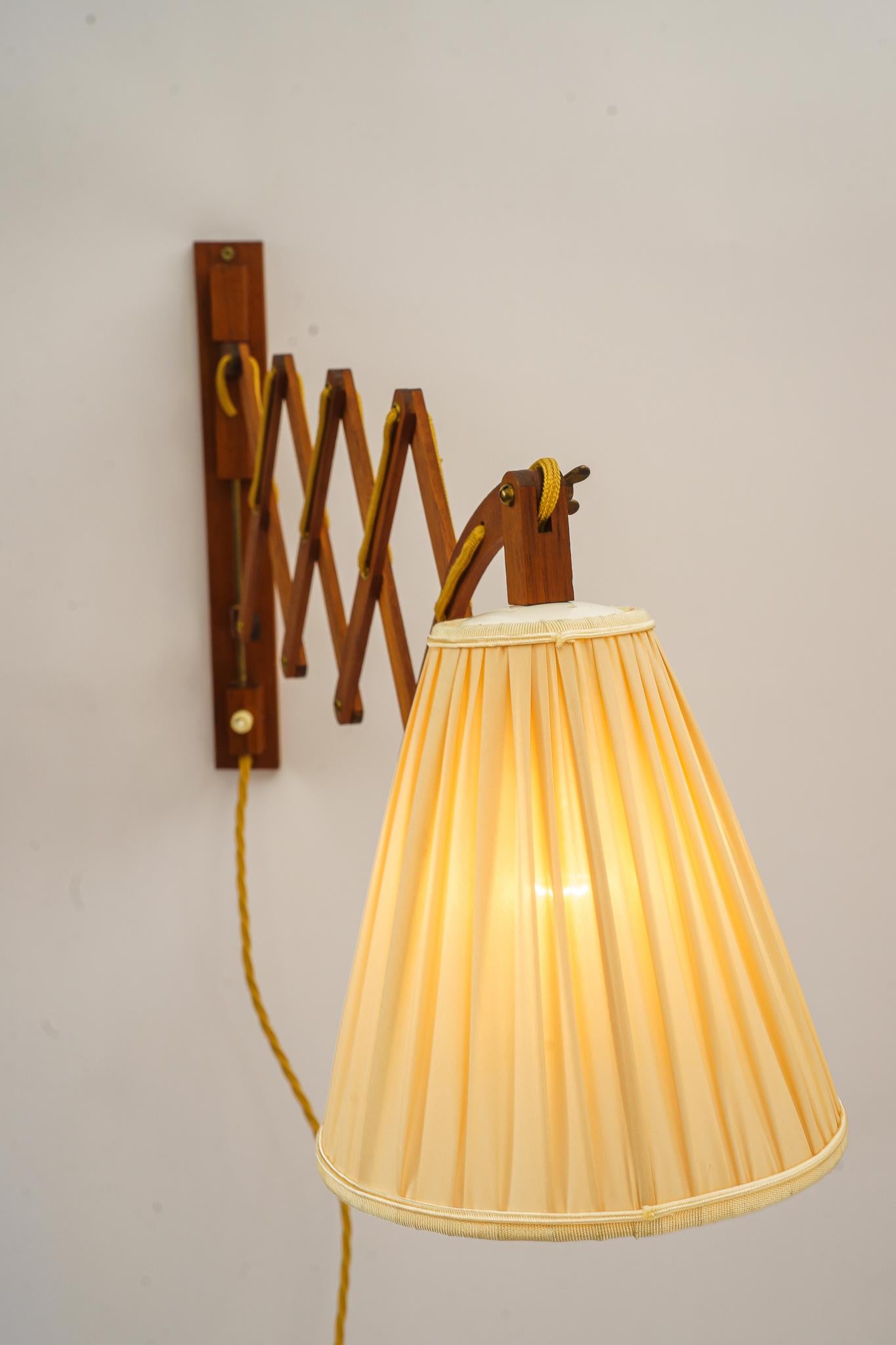 Extendable Wood Wall Lamp with Fabric Shade Vienna Around 1950s 4