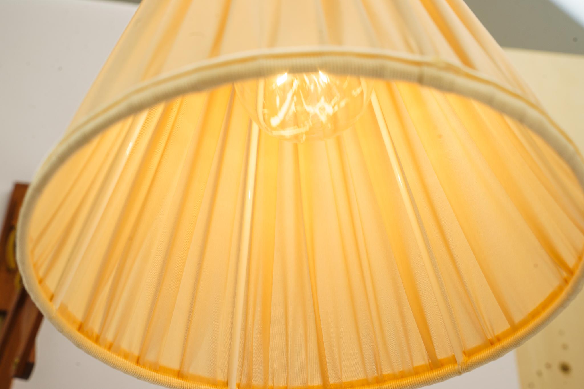Extendable Wood Wall Lamp with Fabric Shade Vienna Around 1950s 5