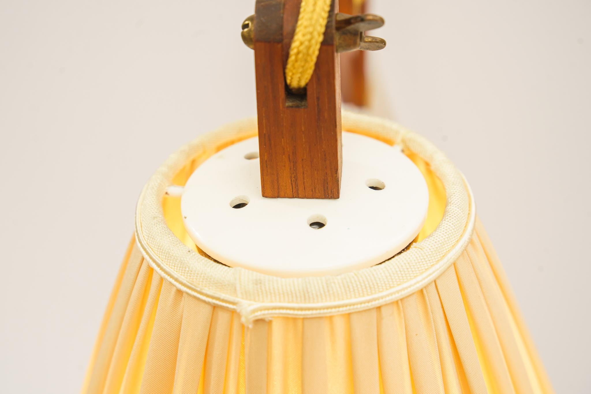 Extendable Wood Wall Lamp with Fabric Shade Vienna Around 1950s 11