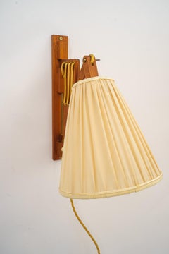 Extendable Wood Wall Lamp with Fabric Shade Vienna Around 1950s