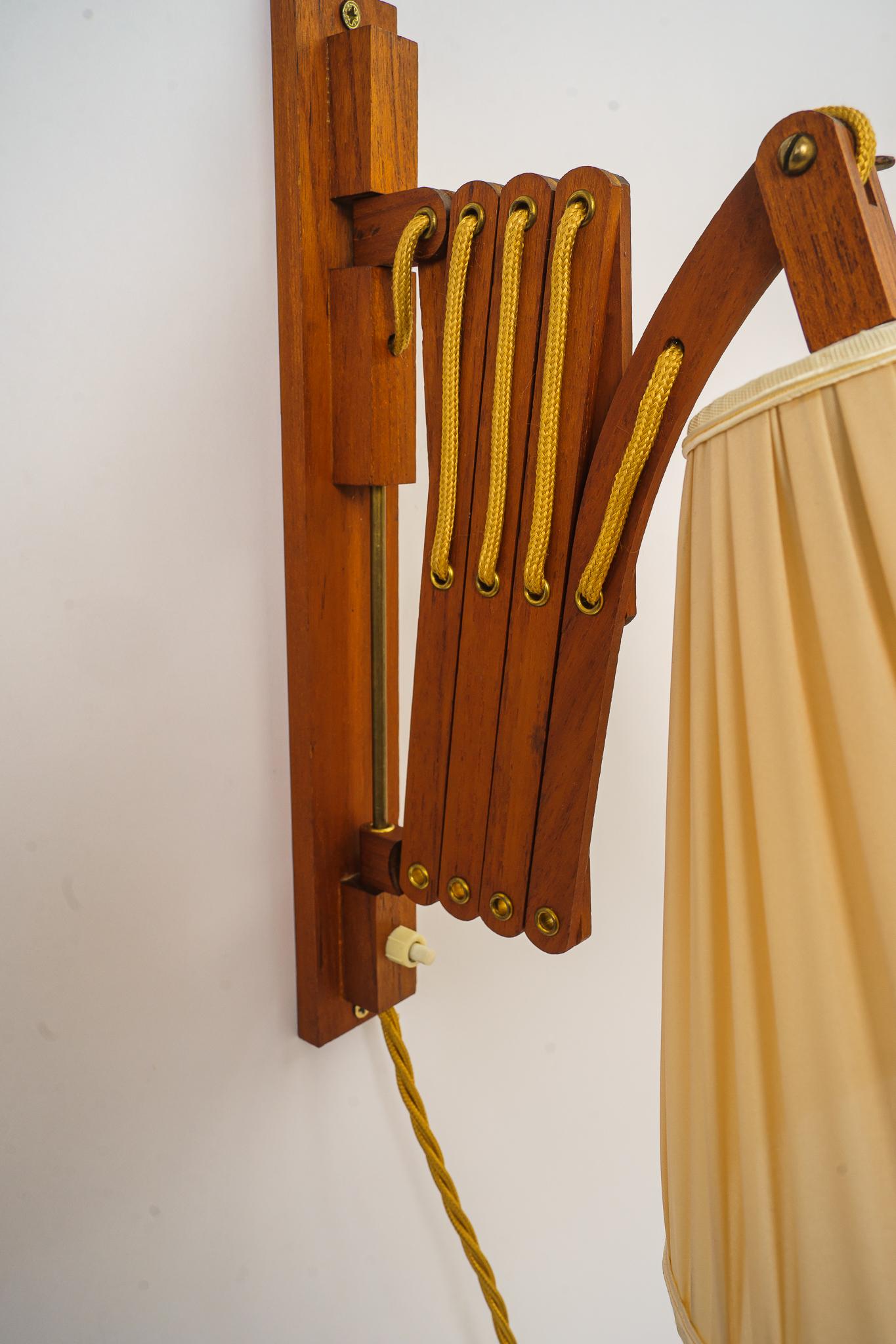 Art Deco Extendable Wood Wall Lamp with Fabric Shade Vienna Around 1950s