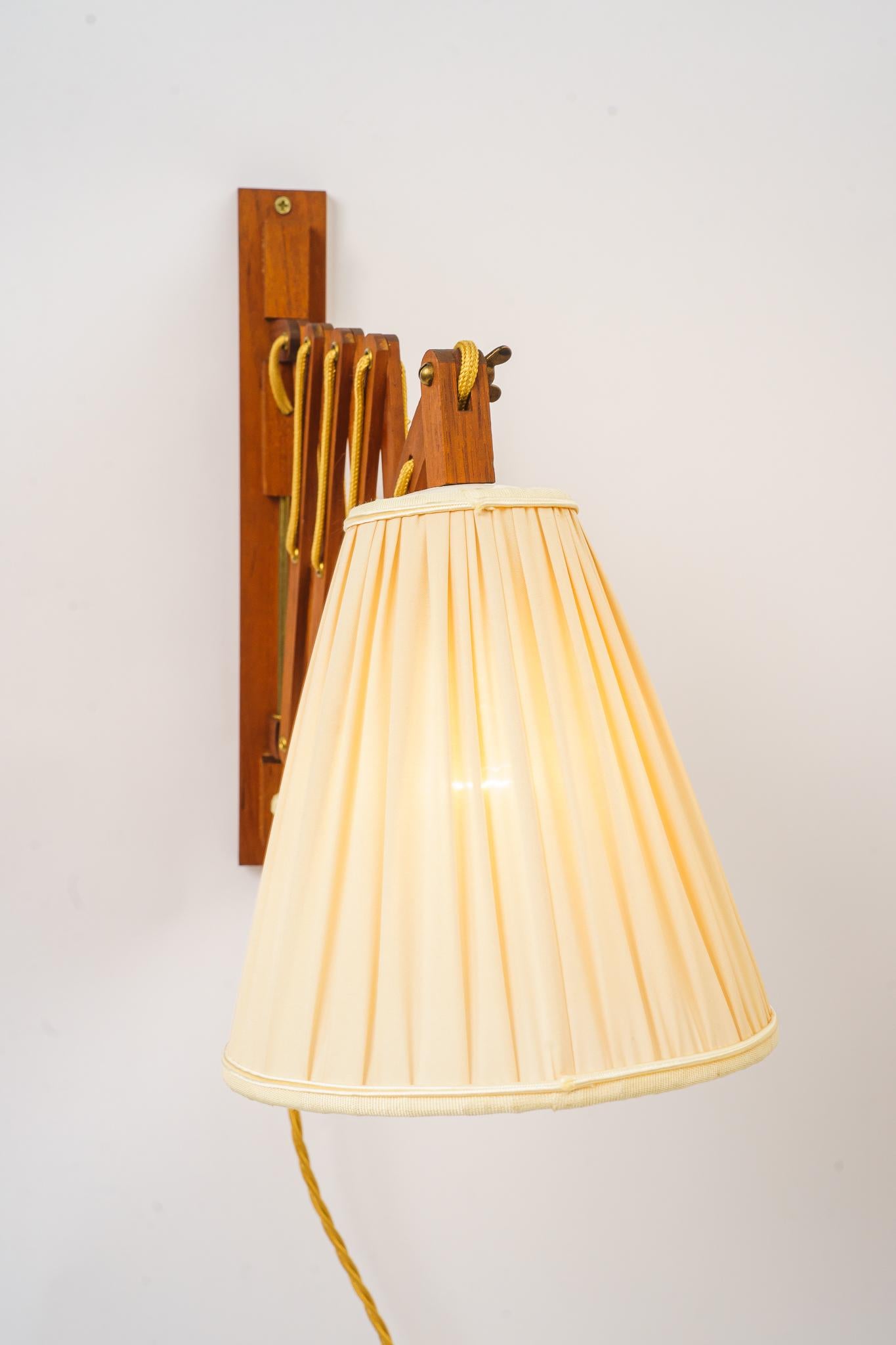 Extendable Wood Wall Lamp with Fabric Shade Vienna Around 1950s 2