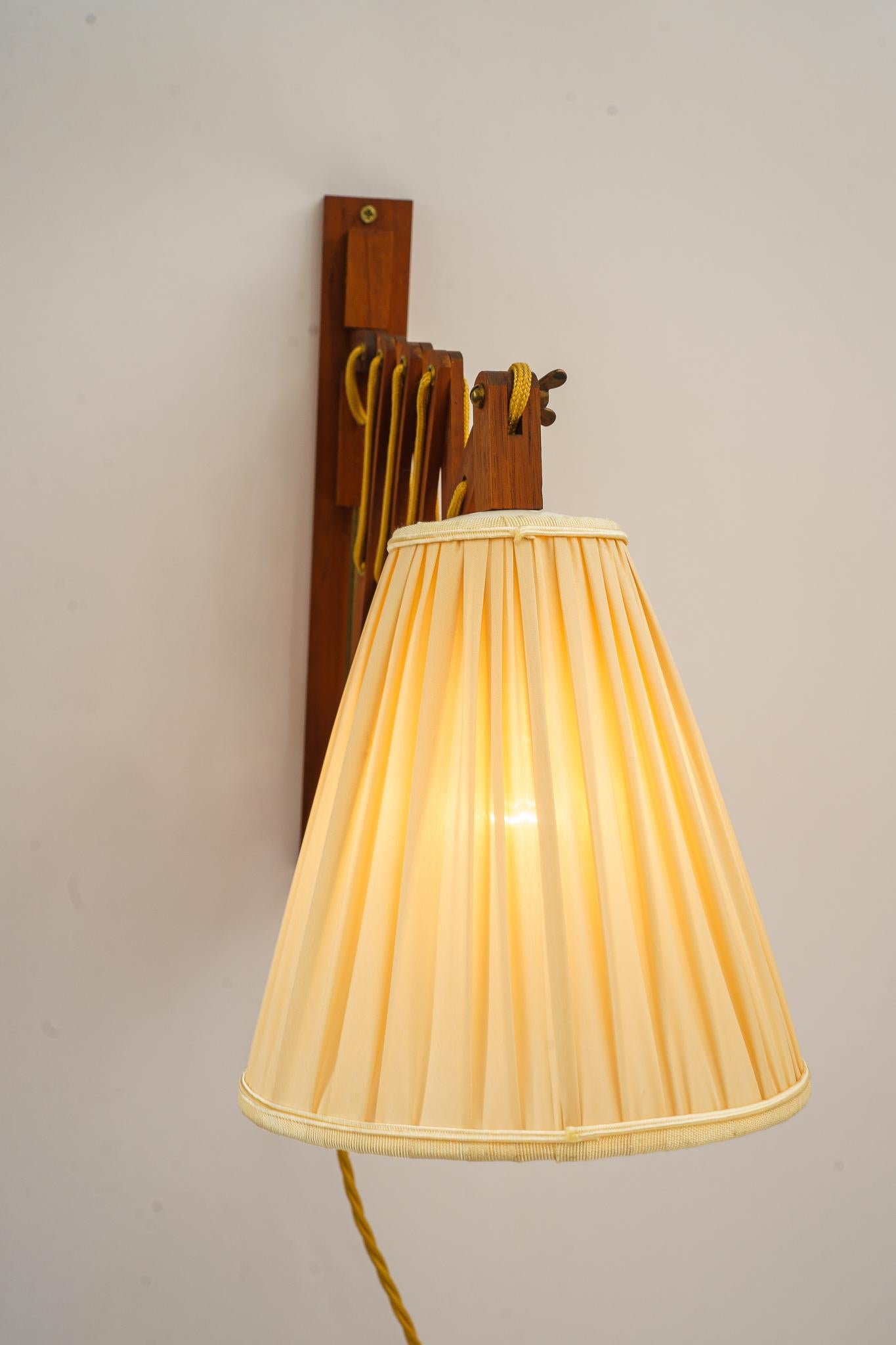 Extendable Wood Wall Lamp with Fabric Shade Vienna Around 1950s 3