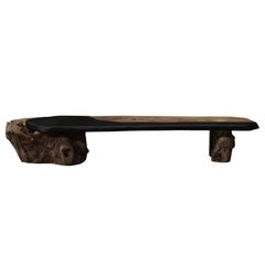 Japanese Two-Tone Coffee Table, Elongated Design, Natural Trunk Base