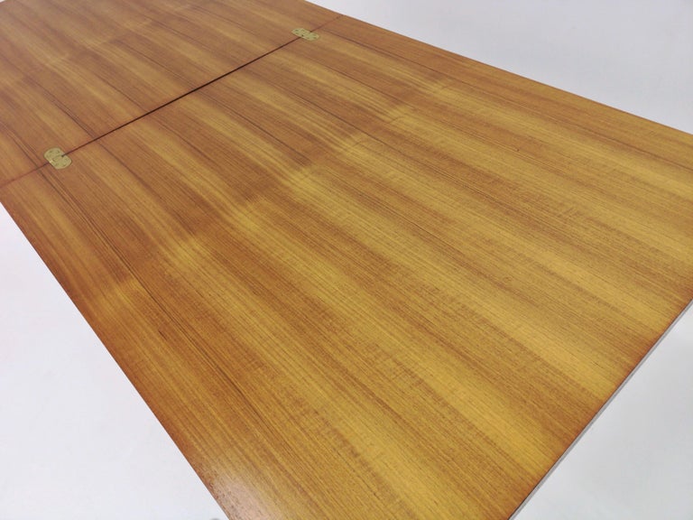 Extendible Teak And White Formica Dining Table With Metal Pedestal