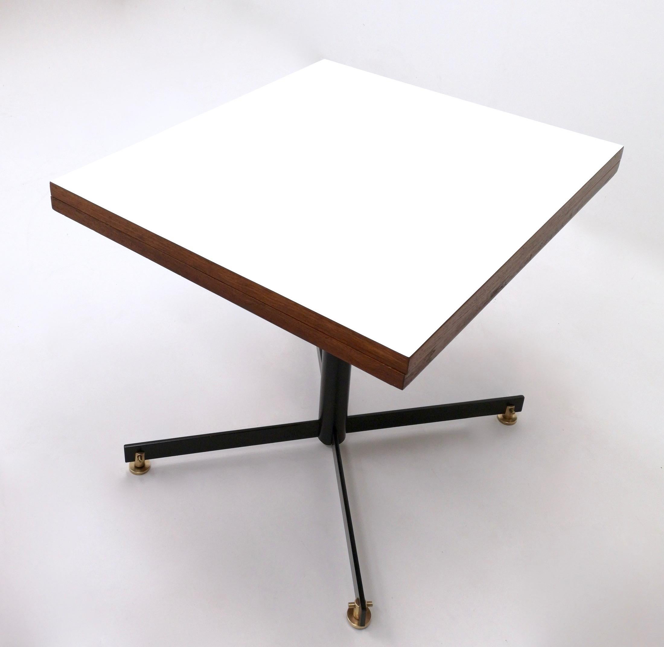 Mid-Century Modern Vintage Extendible Teak and White Formica Dining Table with Metal Pedestal