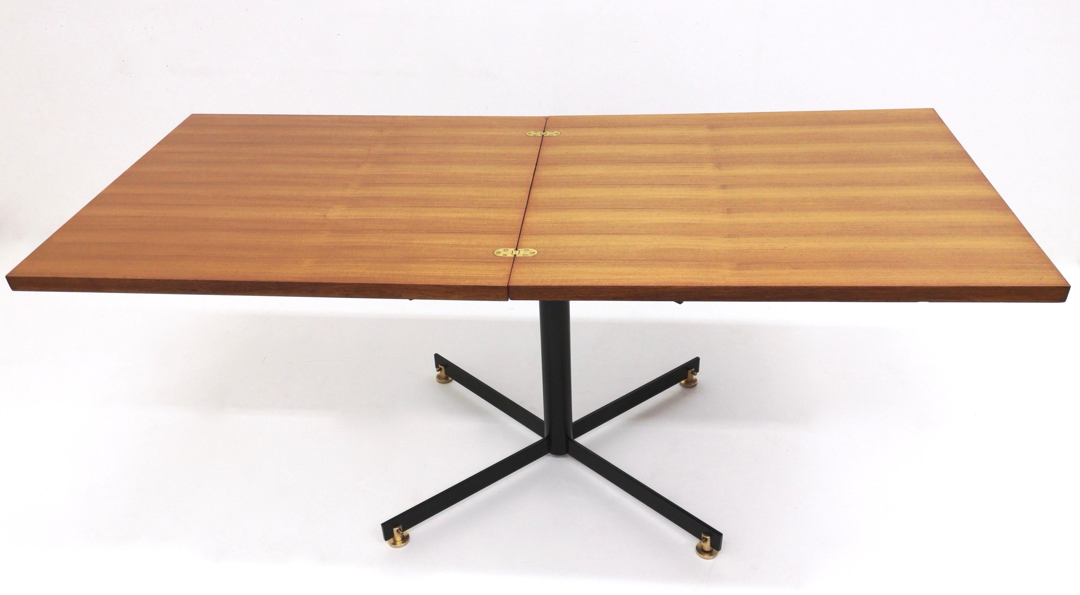 Mid-20th Century Vintage Extendible Teak and White Formica Dining Table with Metal Pedestal