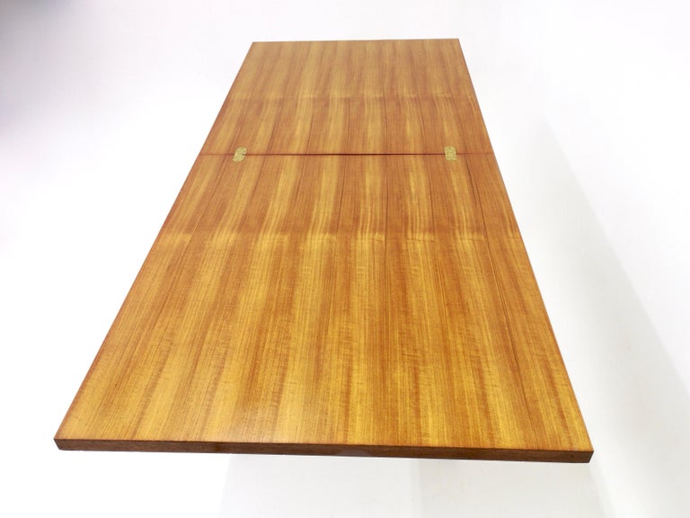 Extendible Teak And White Formica Dining Table With Metal Pedestal