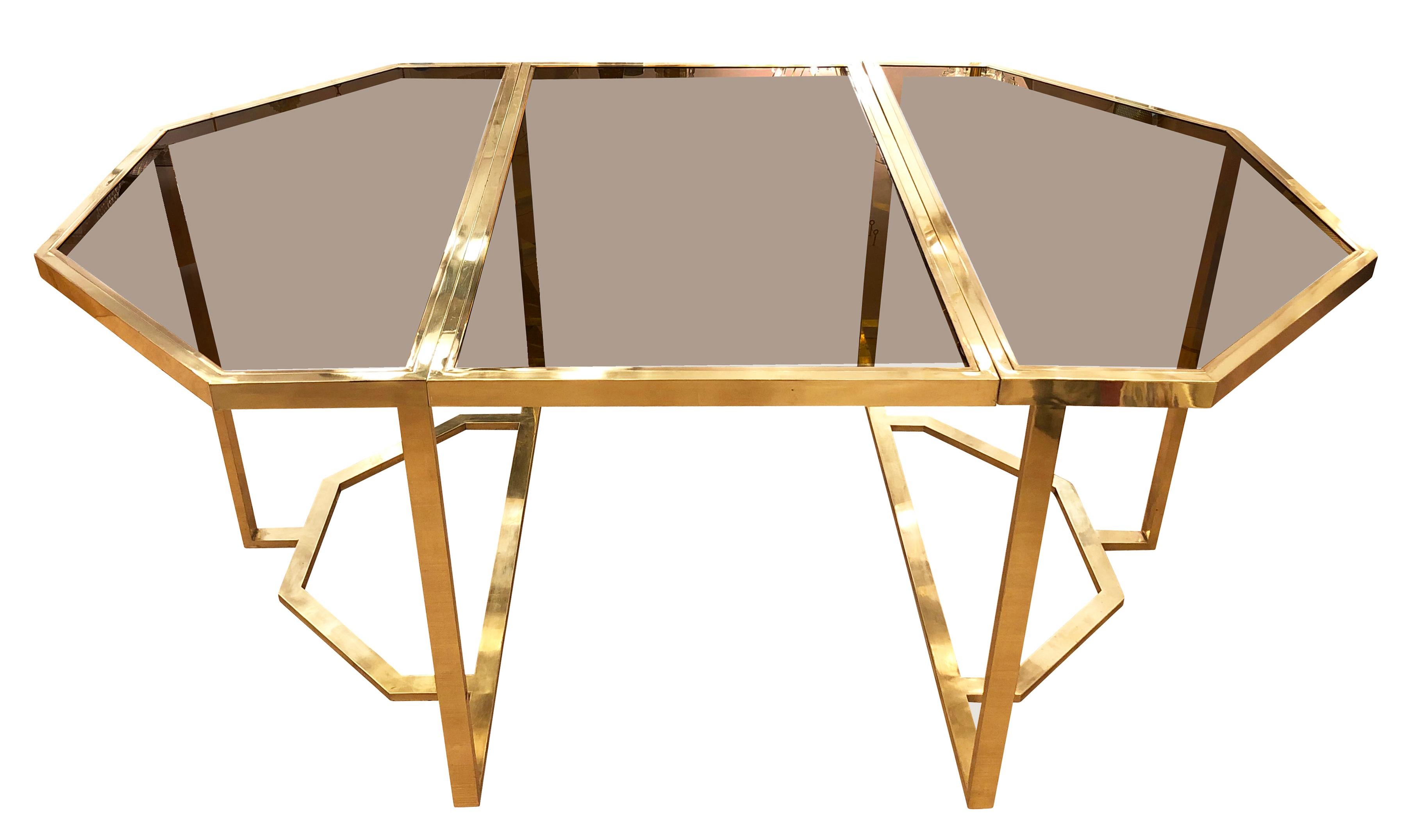 Italian Extending Brass and Glass Table by Romeo Rega, Italy, 1960s For Sale