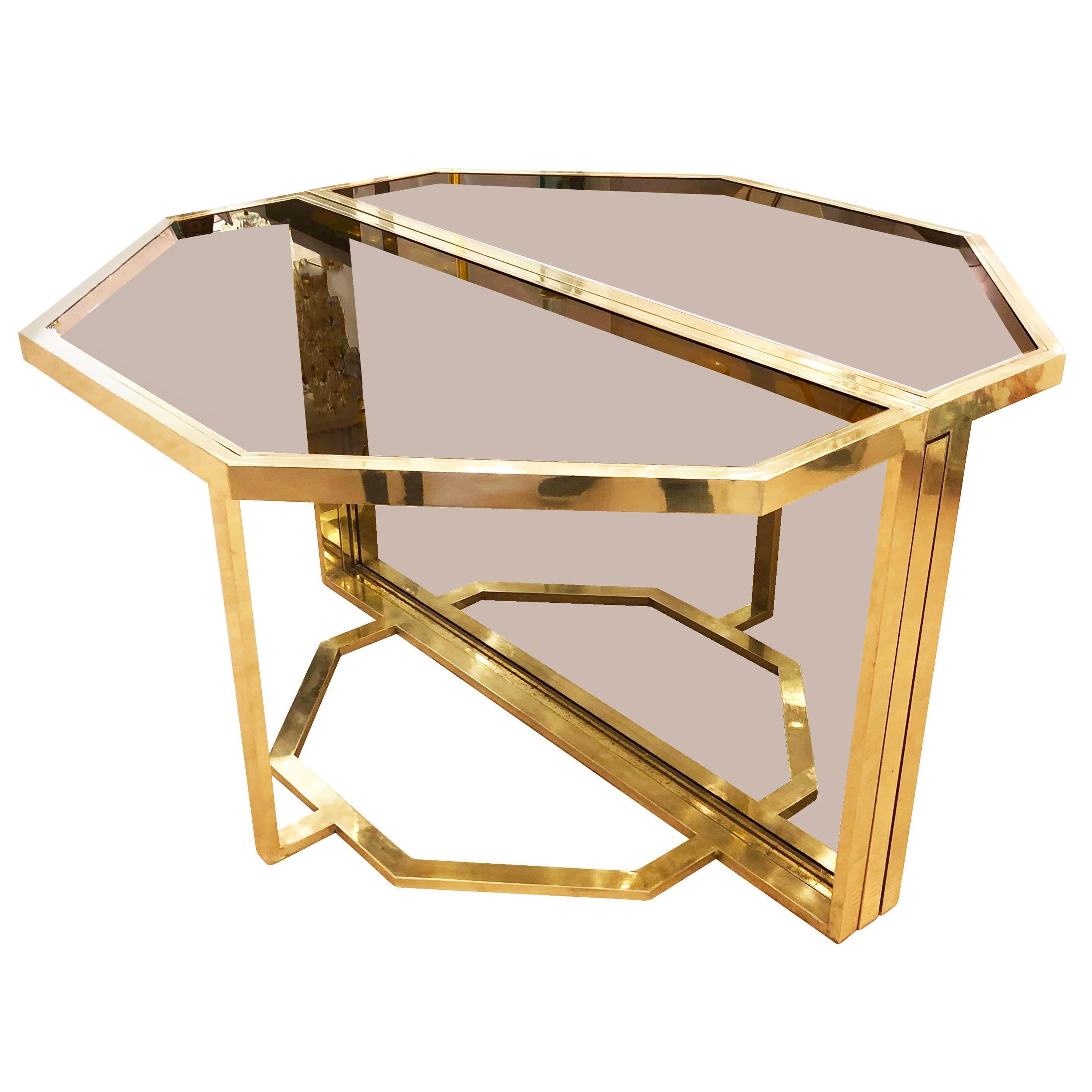 Extending Brass and Glass Table by Romeo Rega, Italy, 1960s