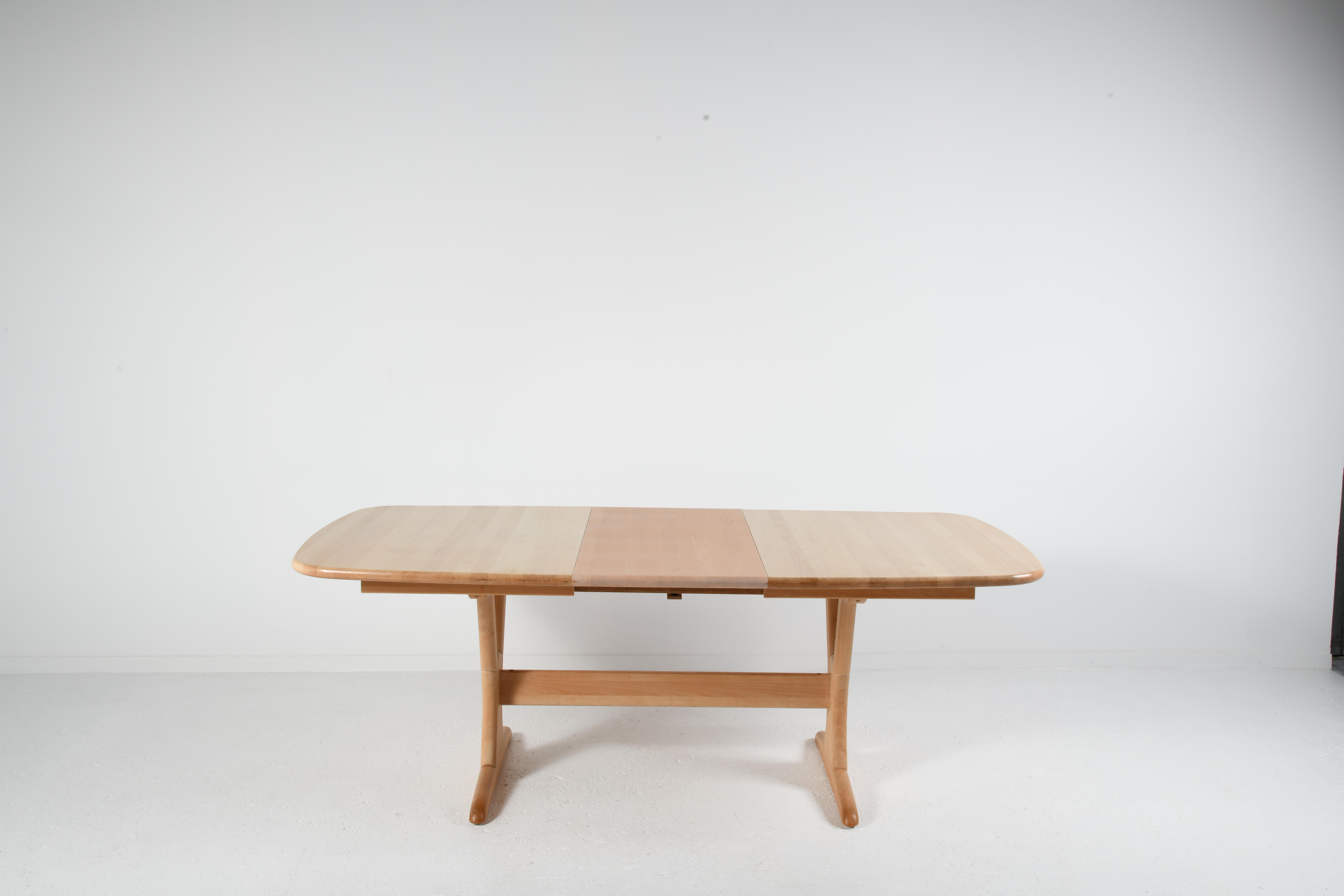 Beech Extending danish large table solid beech with amazing system for 6 to 12 seats