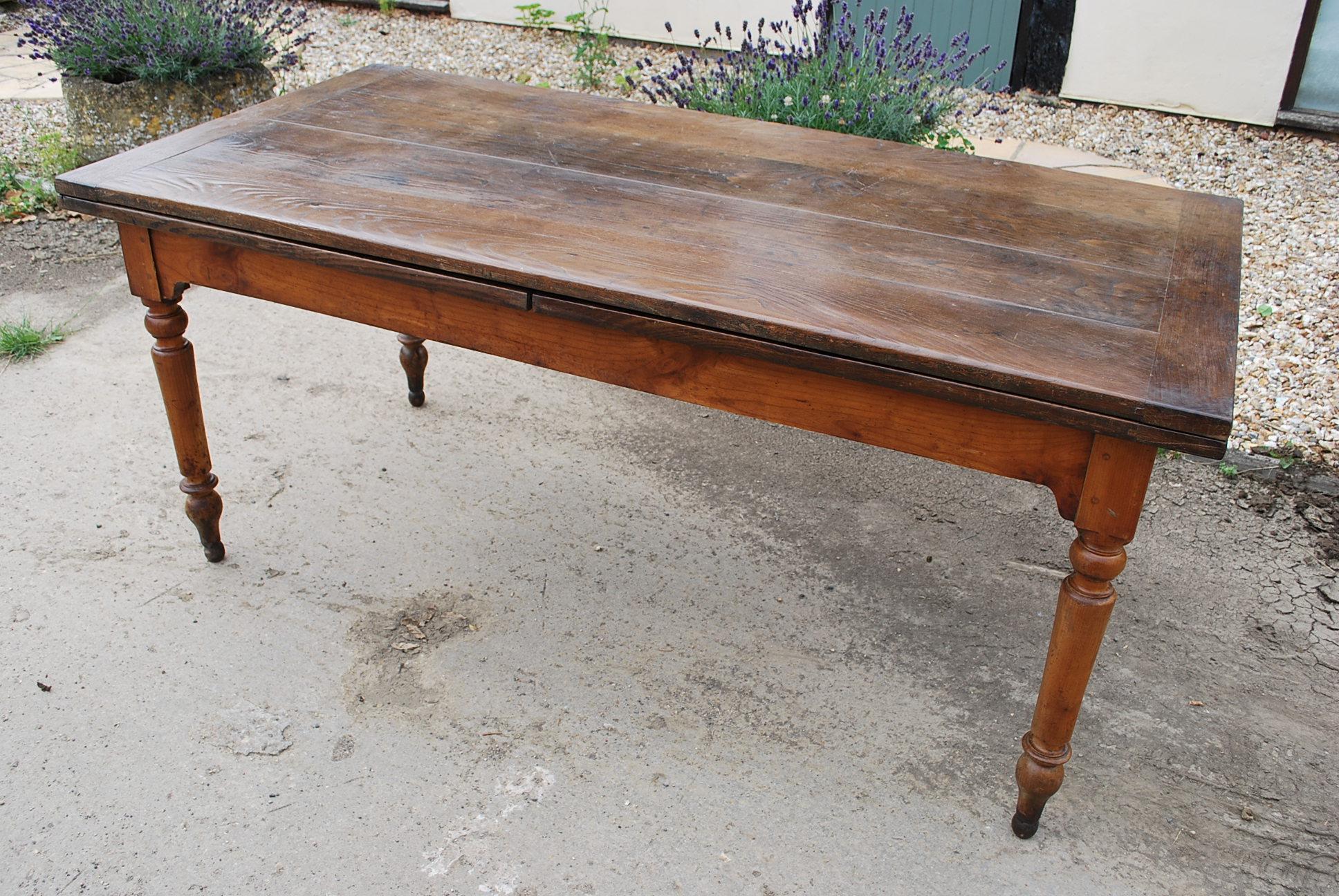 Cherry Extending French Farmhouse Dining Kitchen Table For Sale