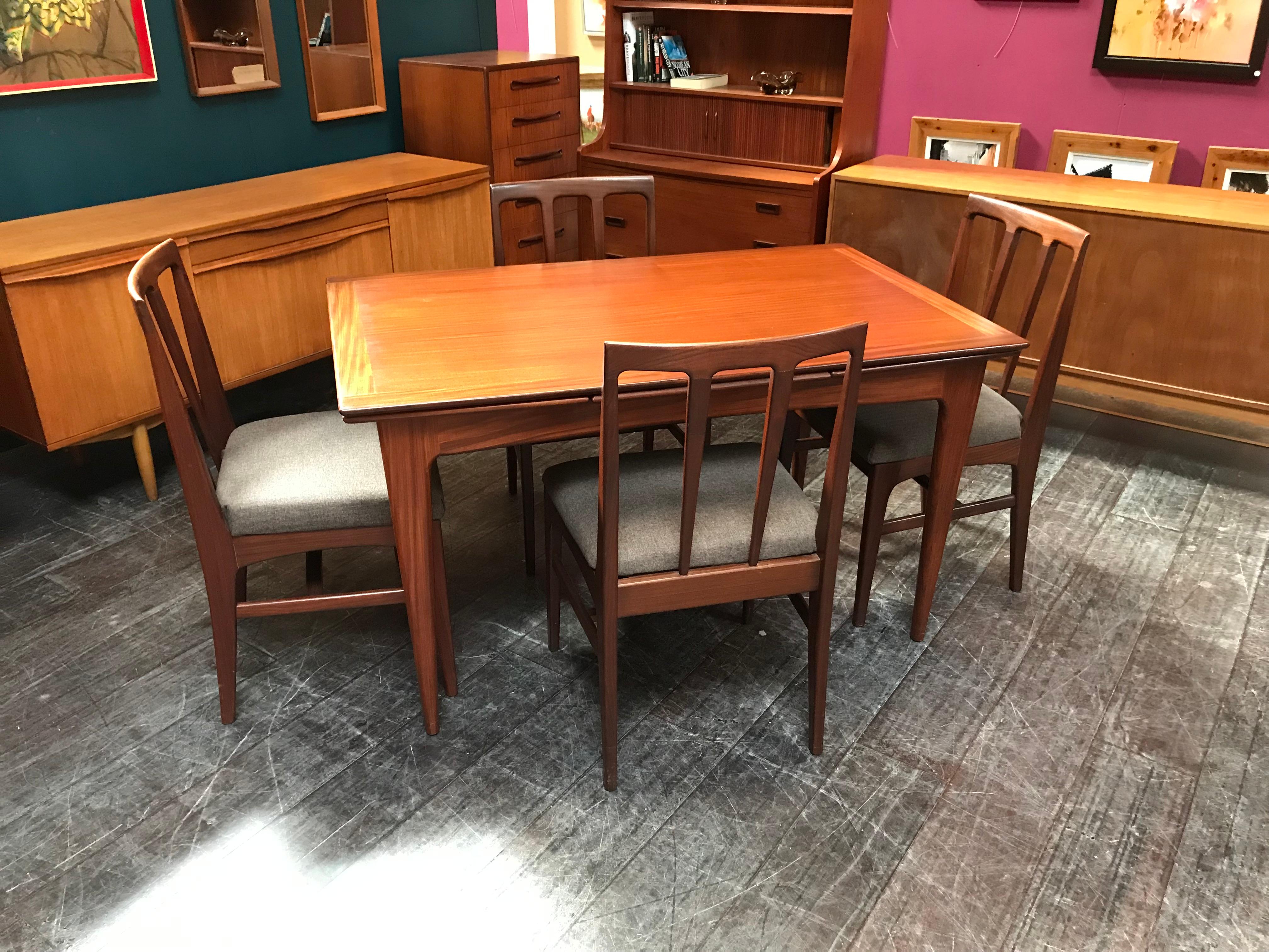 Mid-Century Modern Extending Midcentury Afrormosia Dining Table with 4 Chairs by Younger of Glasgow For Sale