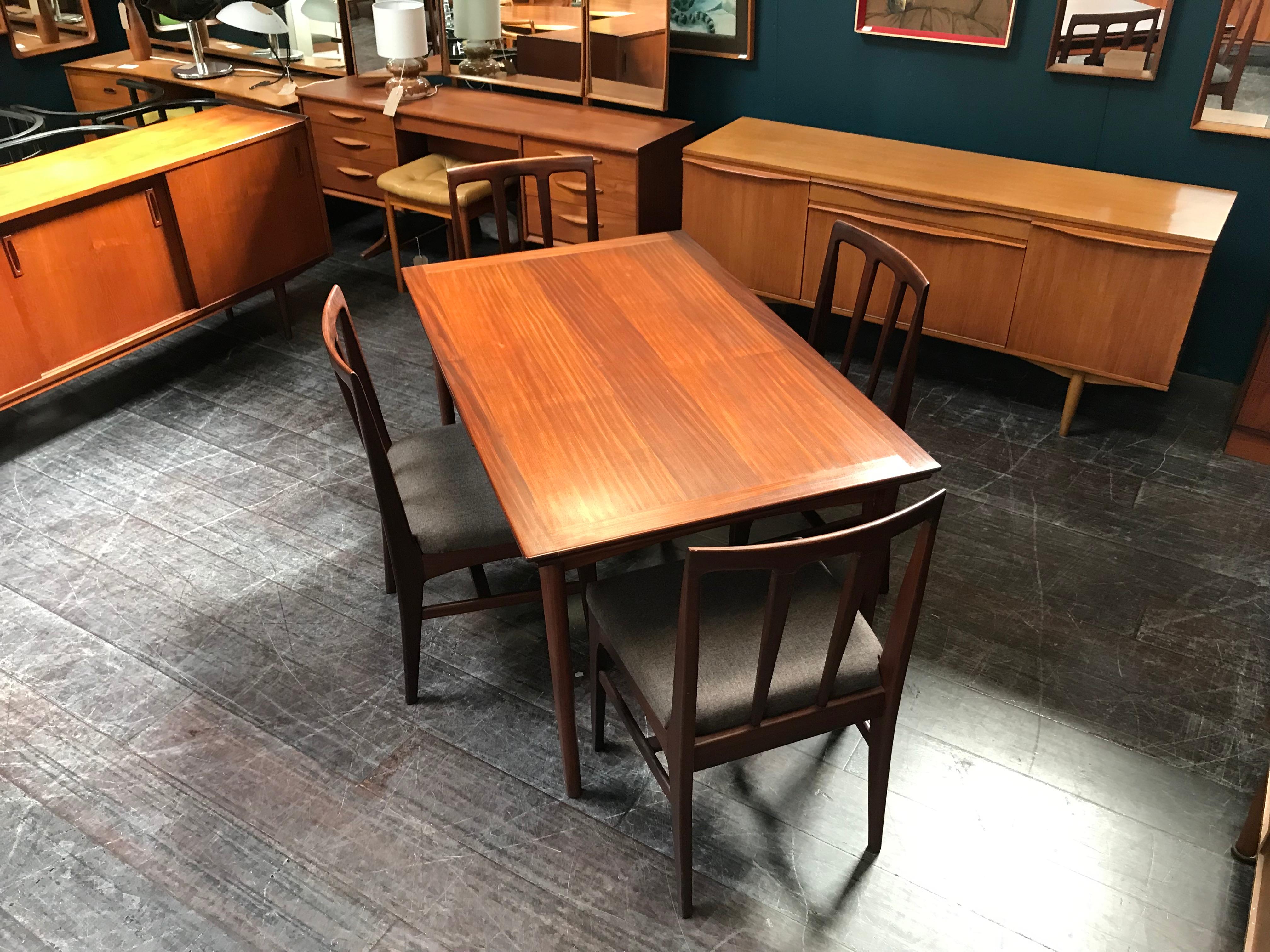 Scottish Extending Midcentury Afrormosia Dining Table with 4 Chairs by Younger of Glasgow For Sale