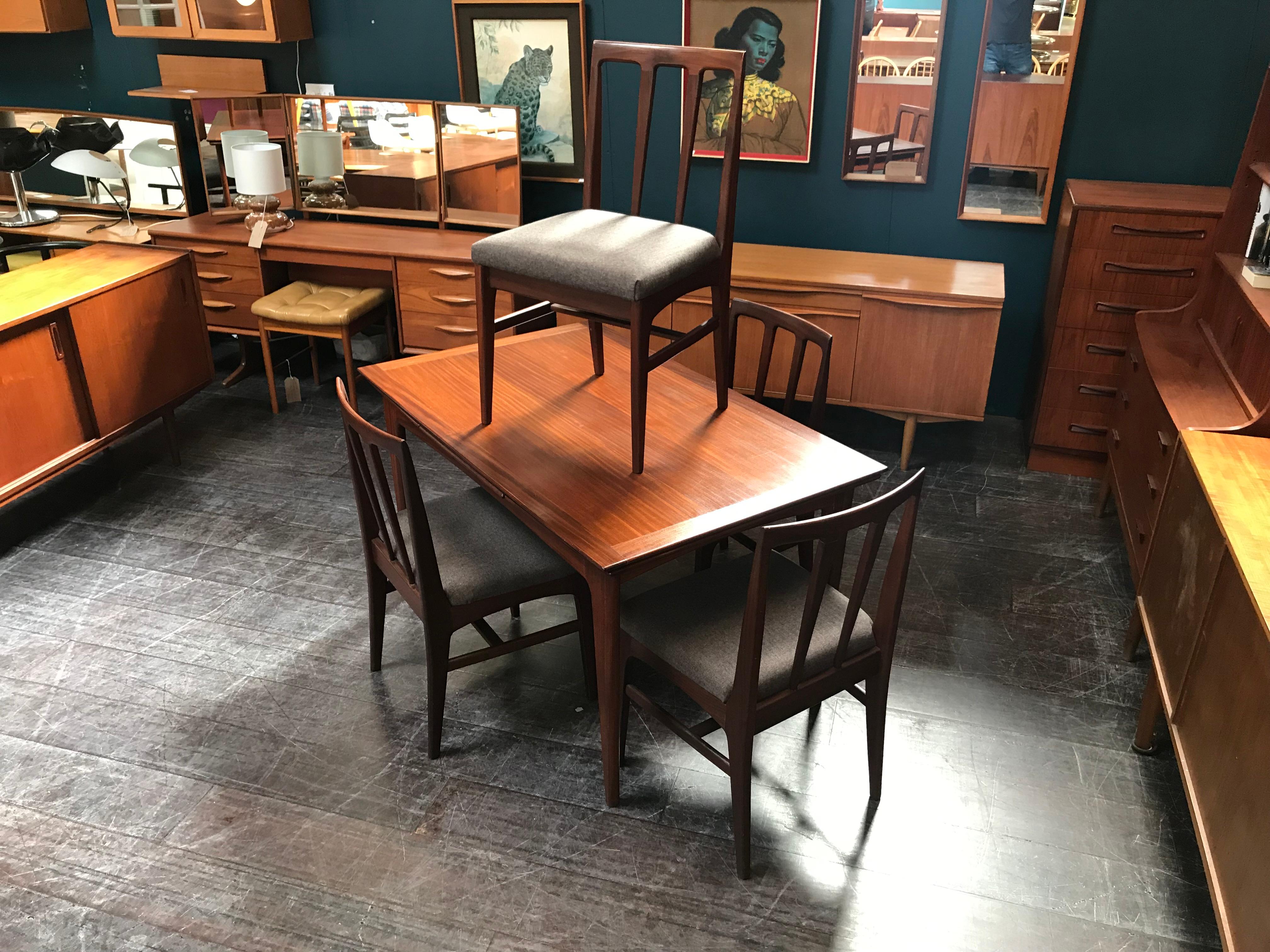 Extending Midcentury Afrormosia Dining Table with 4 Chairs by Younger of Glasgow For Sale 1
