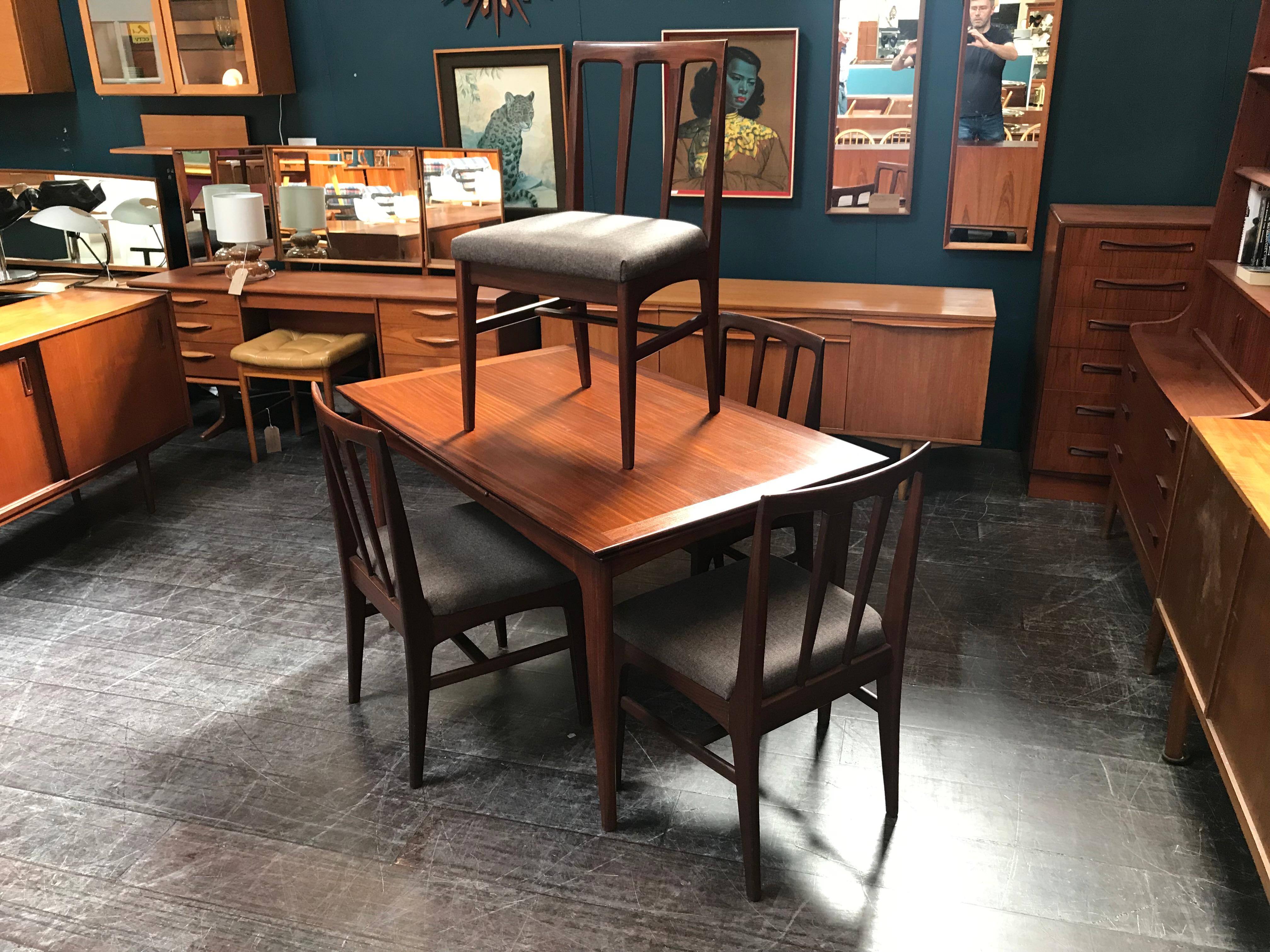 Extending Midcentury Afrormosia Dining Table with 4 Chairs by Younger of Glasgow For Sale 2