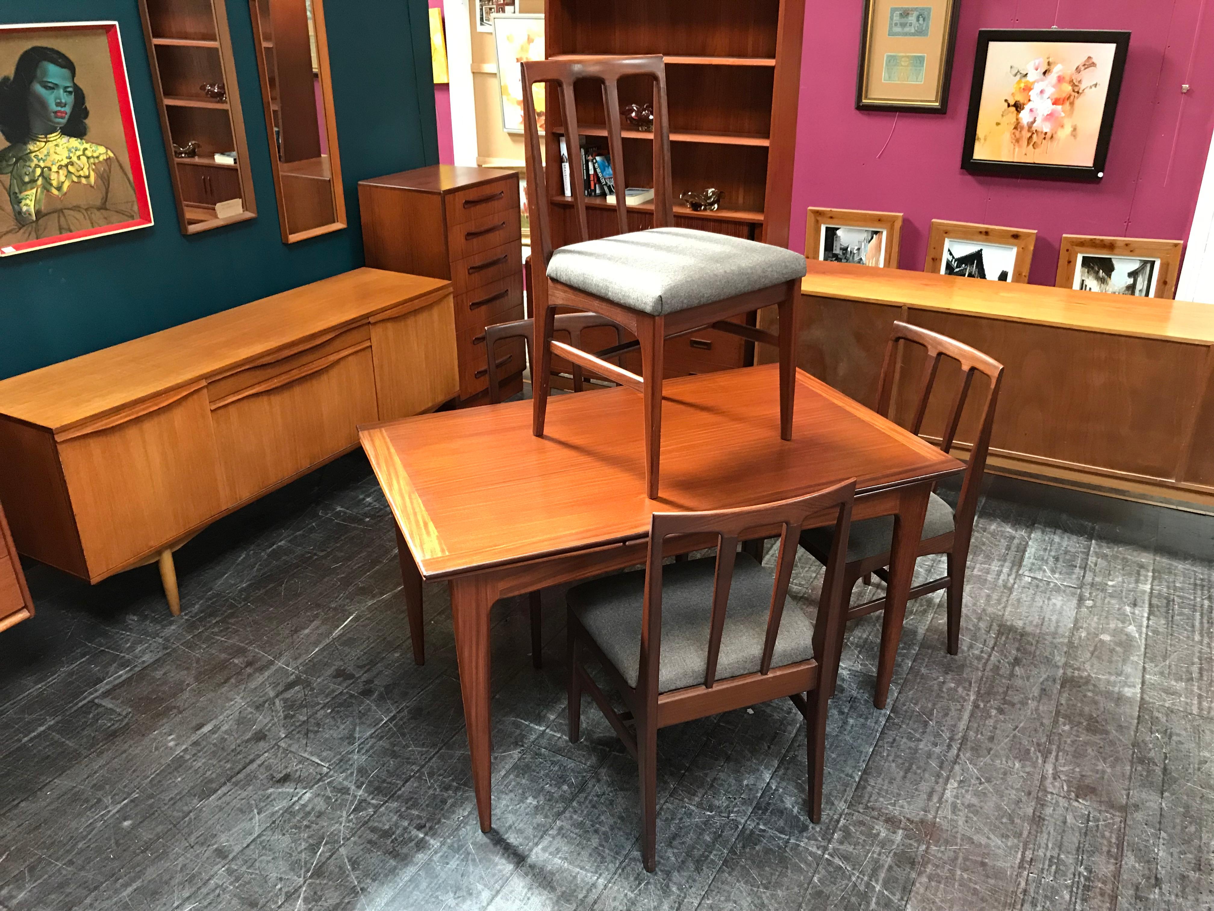 Extending Midcentury Afrormosia Dining Table with 4 Chairs by Younger of Glasgow For Sale 3