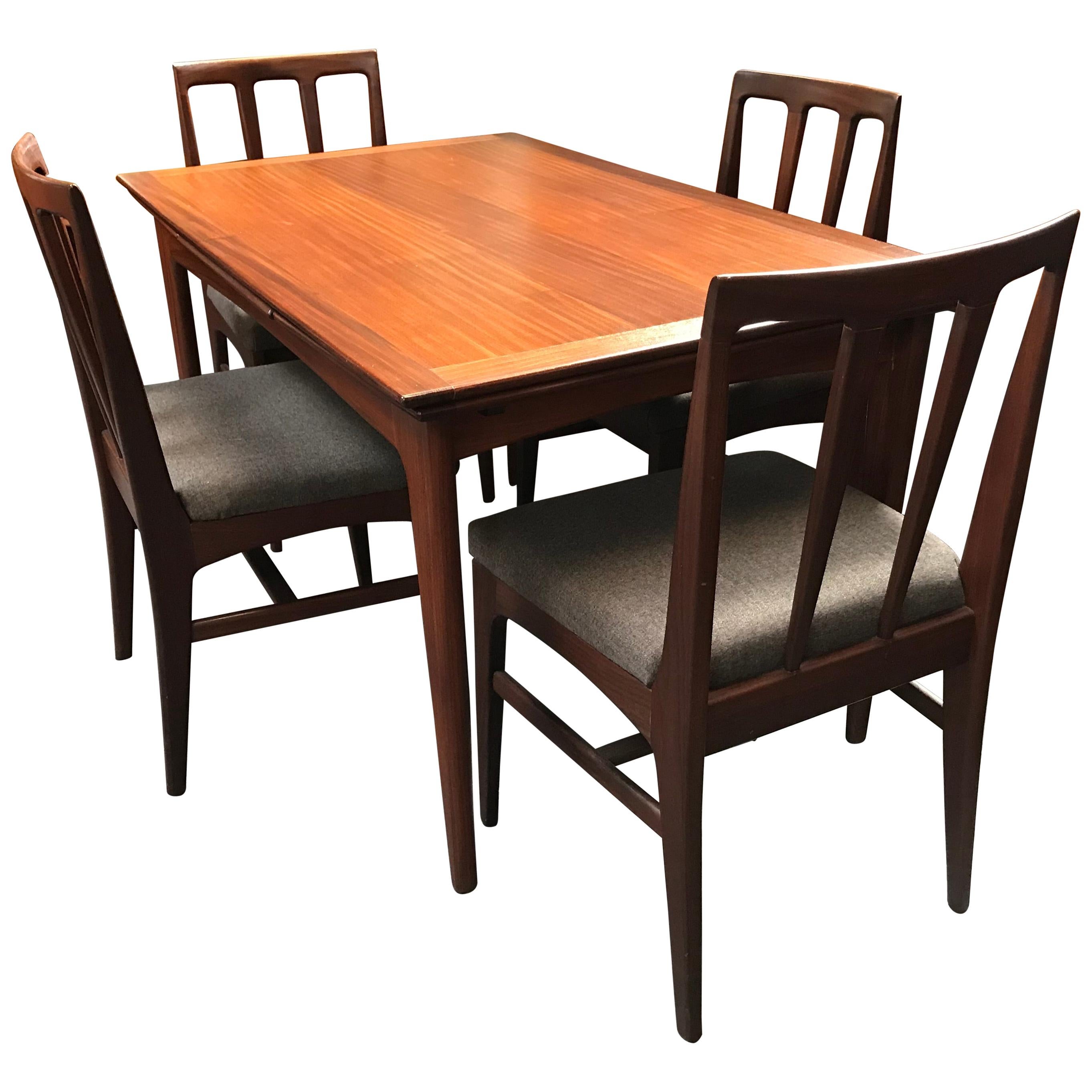 Extending Midcentury Afrormosia Dining Table with 4 Chairs by Younger of Glasgow For Sale