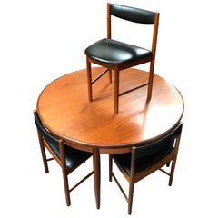 Extending Midcentury G Plan Teak Dining Table with 4 Chairs in Black Vinyl