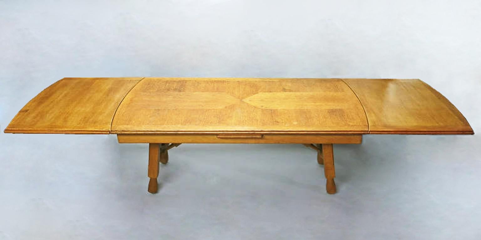 Extending Oak Dining Table by Guillerme & Chambron for Votre Maison, France 1966 2