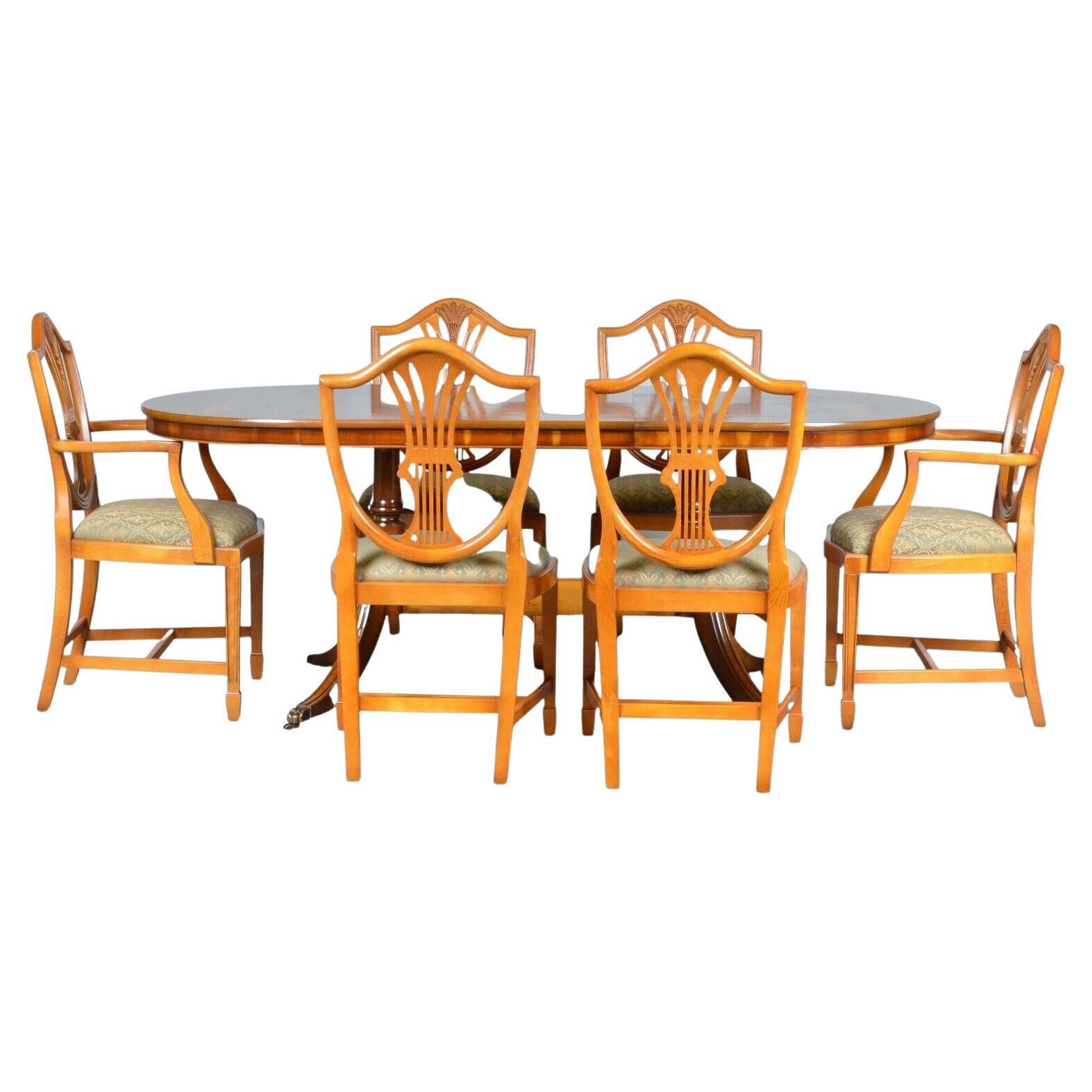 EXTENDING OVAL BURR YEW DINING TABLE & 6 CHAiRS REGENCY STYLE
