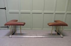 Extending Steel and Leather Art Deco Club Fender, Fireside Bench