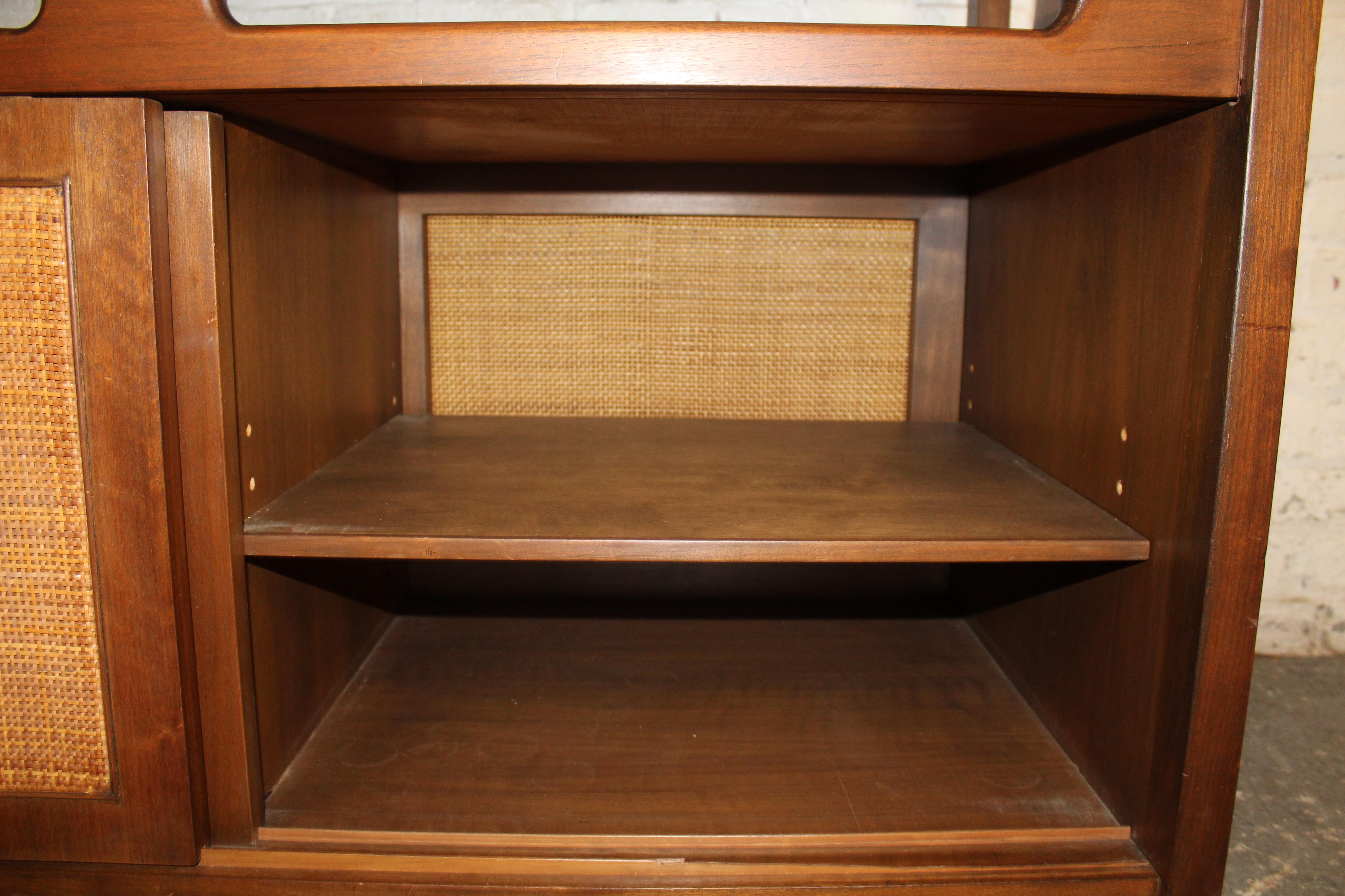 Cane Extending Top Mid-Century Cart For Sale