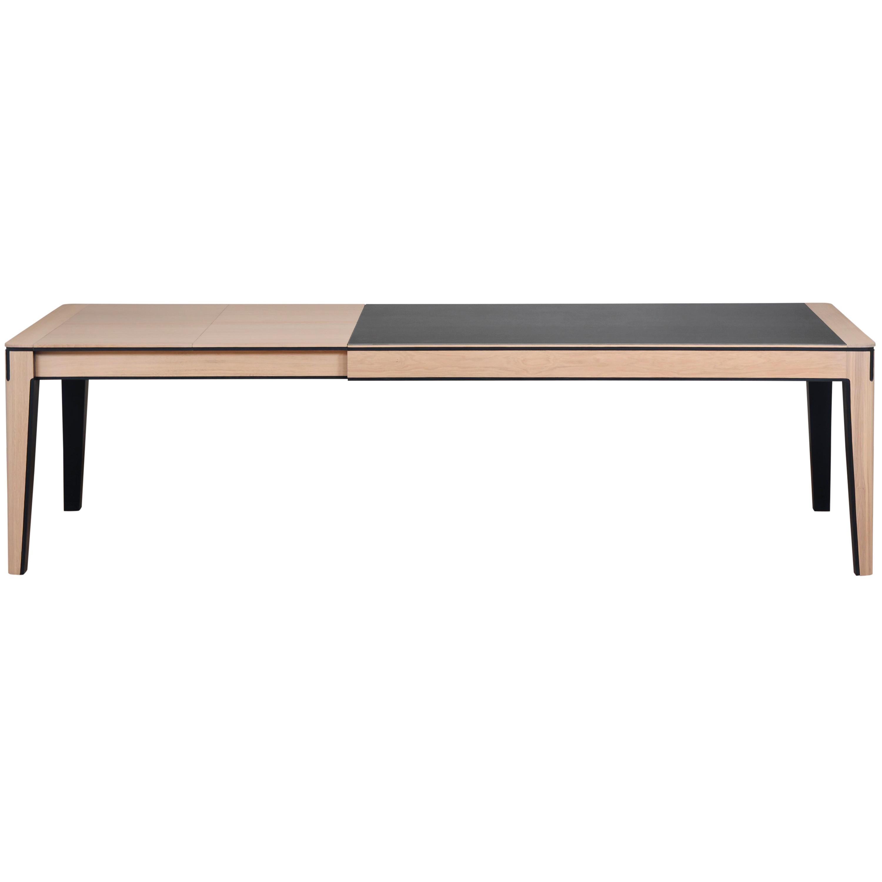 French Solid oak & ceramic top extensible table, design by Christophe Lecomte   For Sale