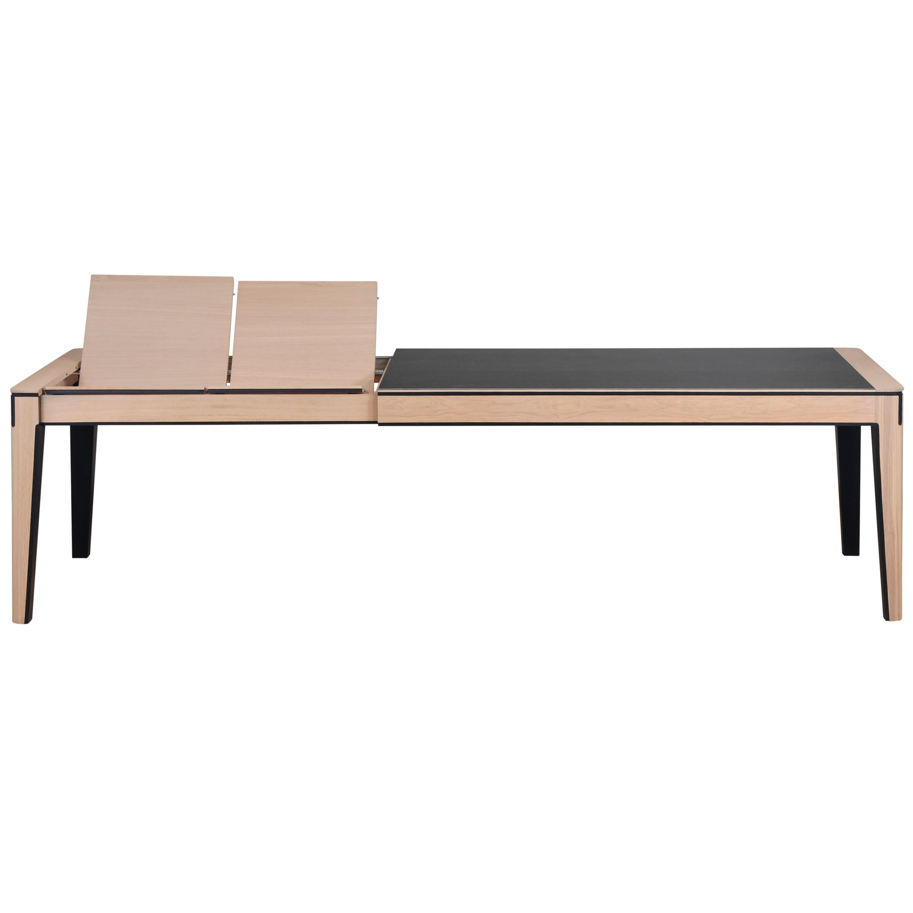 Modern Solid oak & ceramic top extensible table, design by Christophe Lecomte   For Sale