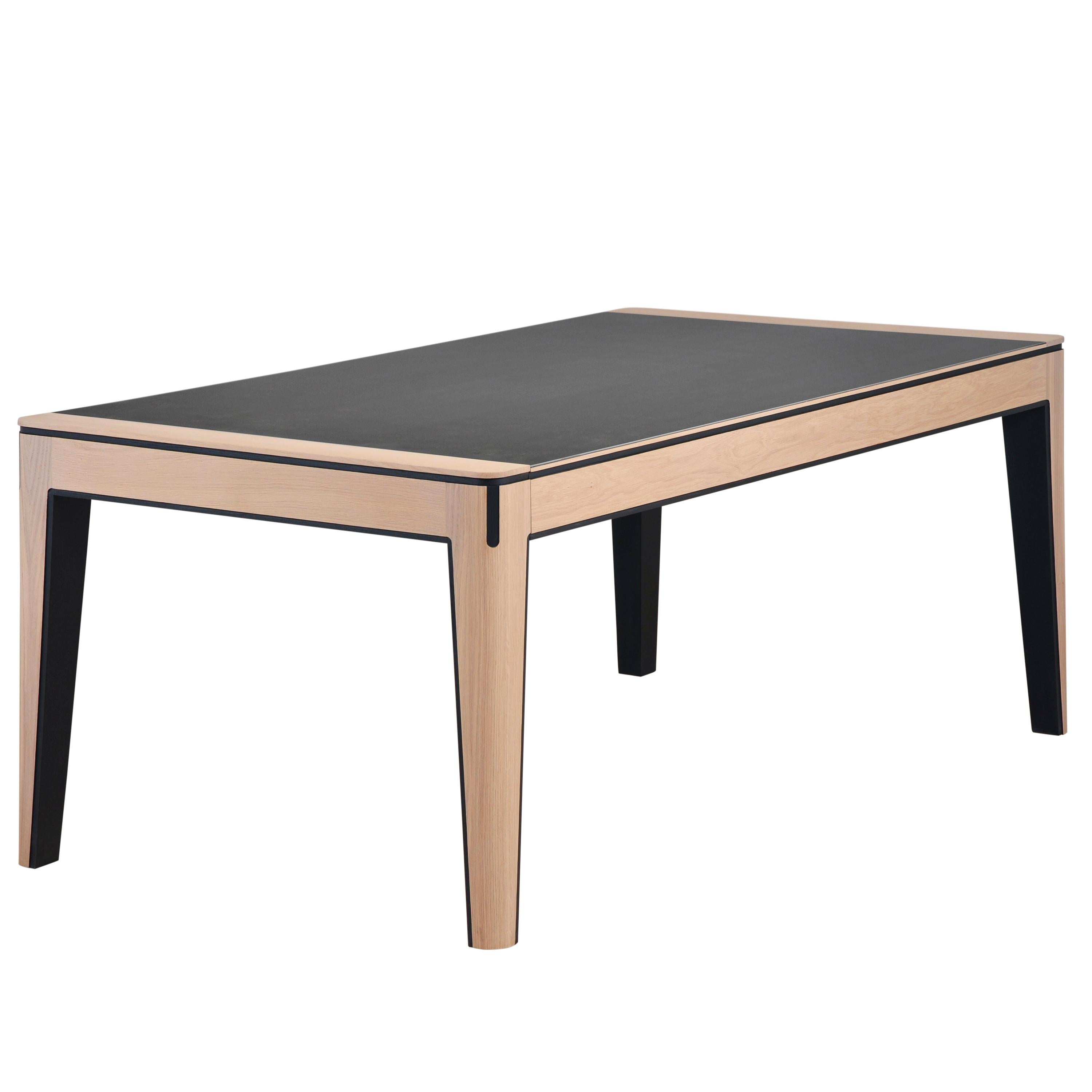 Solid oak & ceramic top extensible table, design by Christophe Lecomte   For Sale