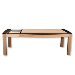 French solid oak extendable dining table, black laquered and matte varnish