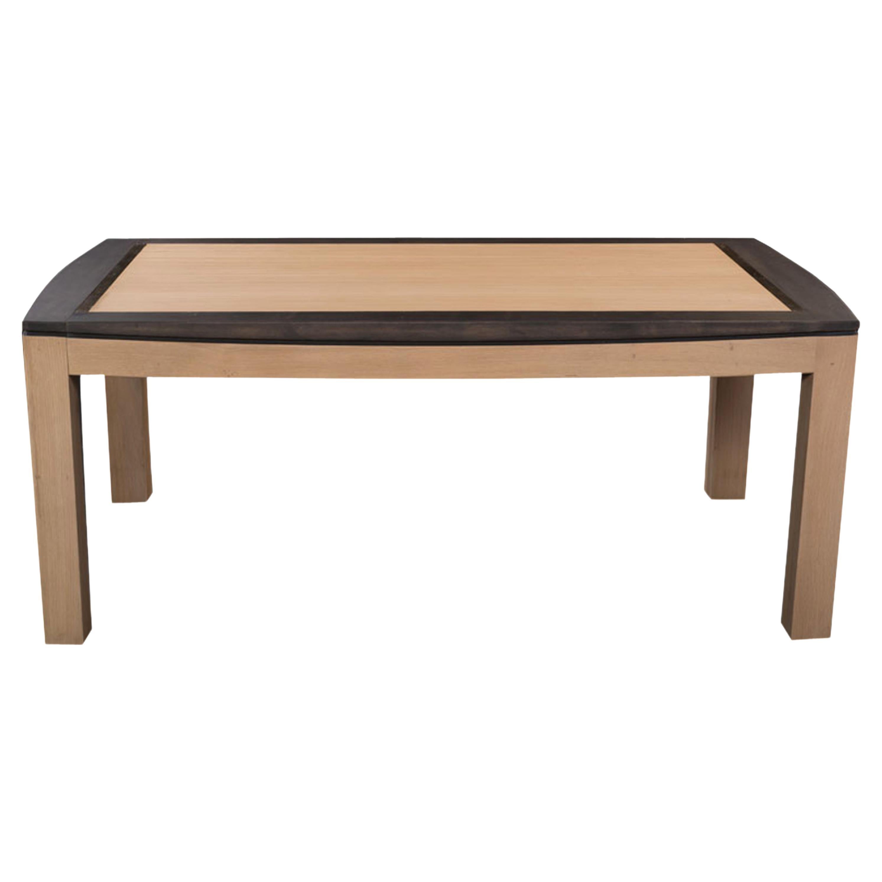 French solid oak extendable dining table, black laquered and matte varnish For Sale