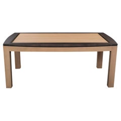 French solid oak extendable dining table, black laquered and matte varnish