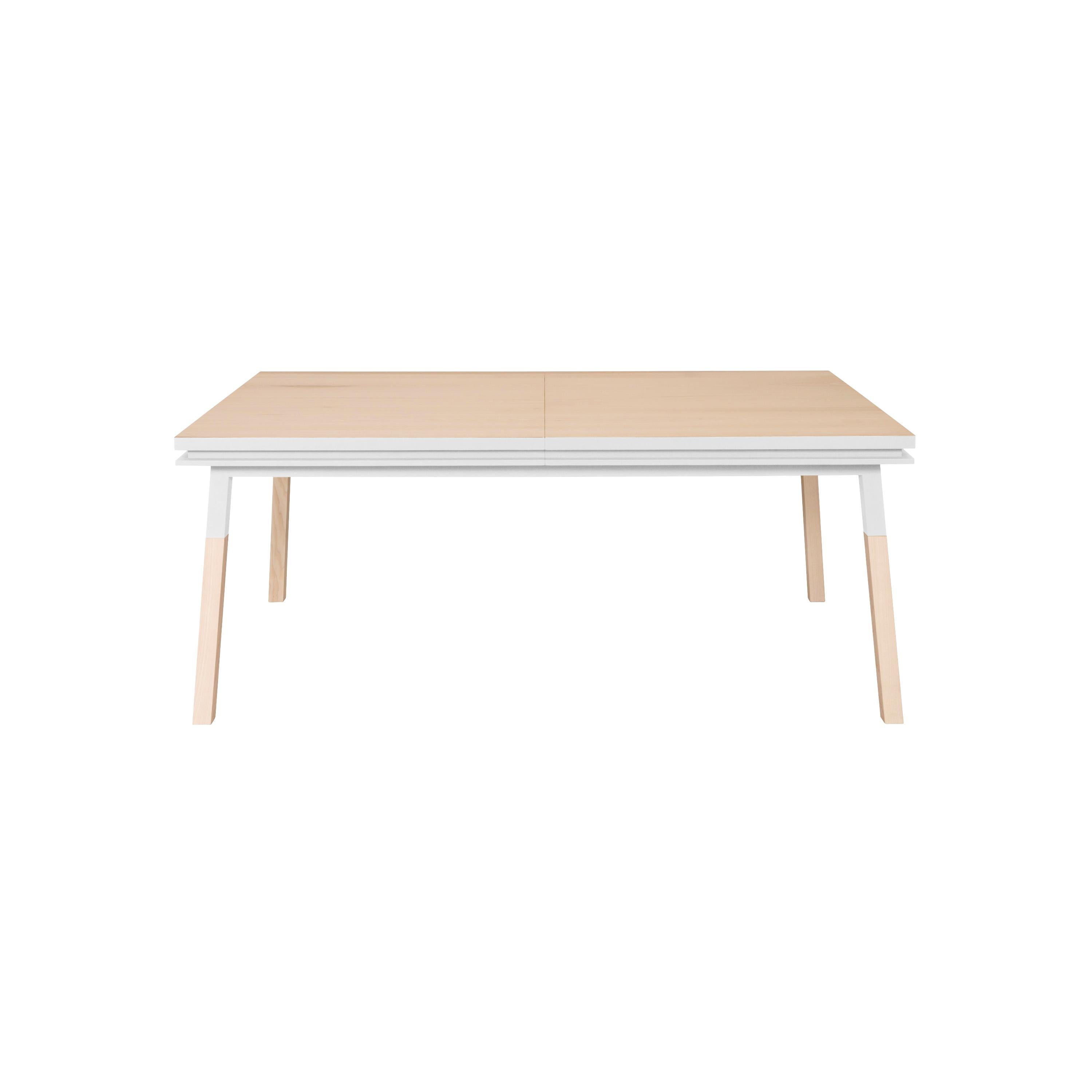 Hand-Crafted Extensible Table in Natural Solid Wood & White Finish, Design Eric Gizard, Paris For Sale