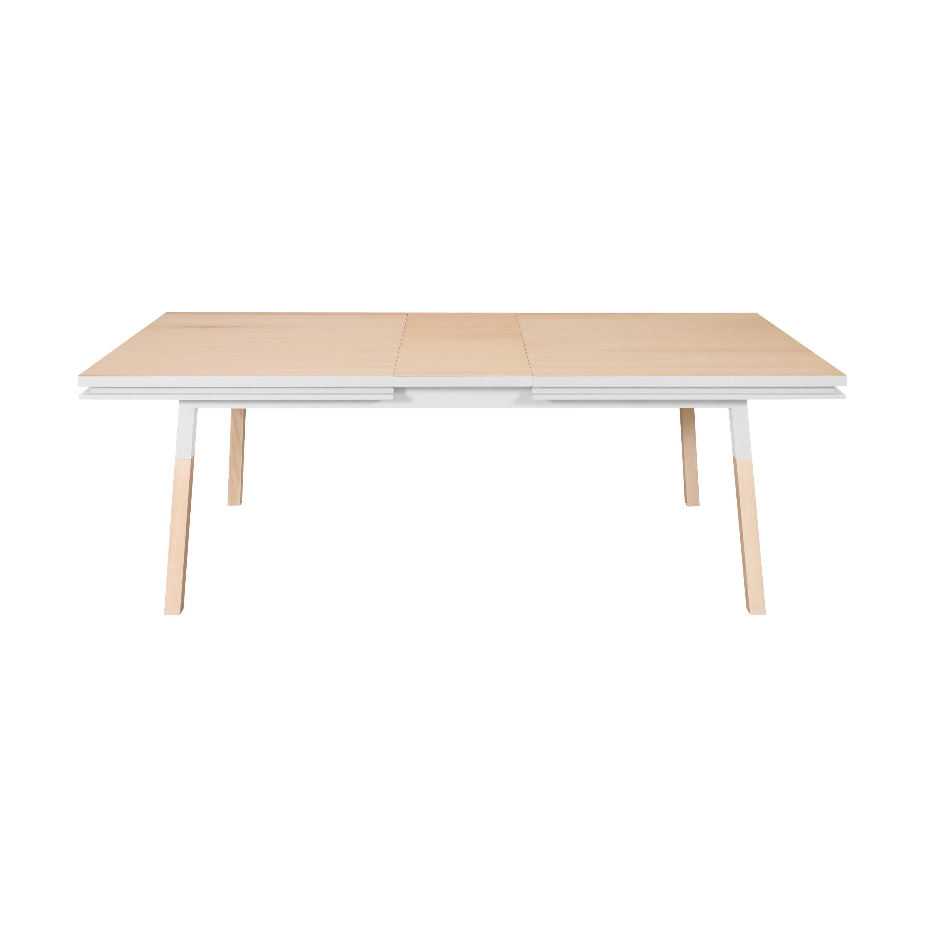 Contemporary Extensible Table in Natural Solid Wood & White Finish, Design Eric Gizard, Paris For Sale
