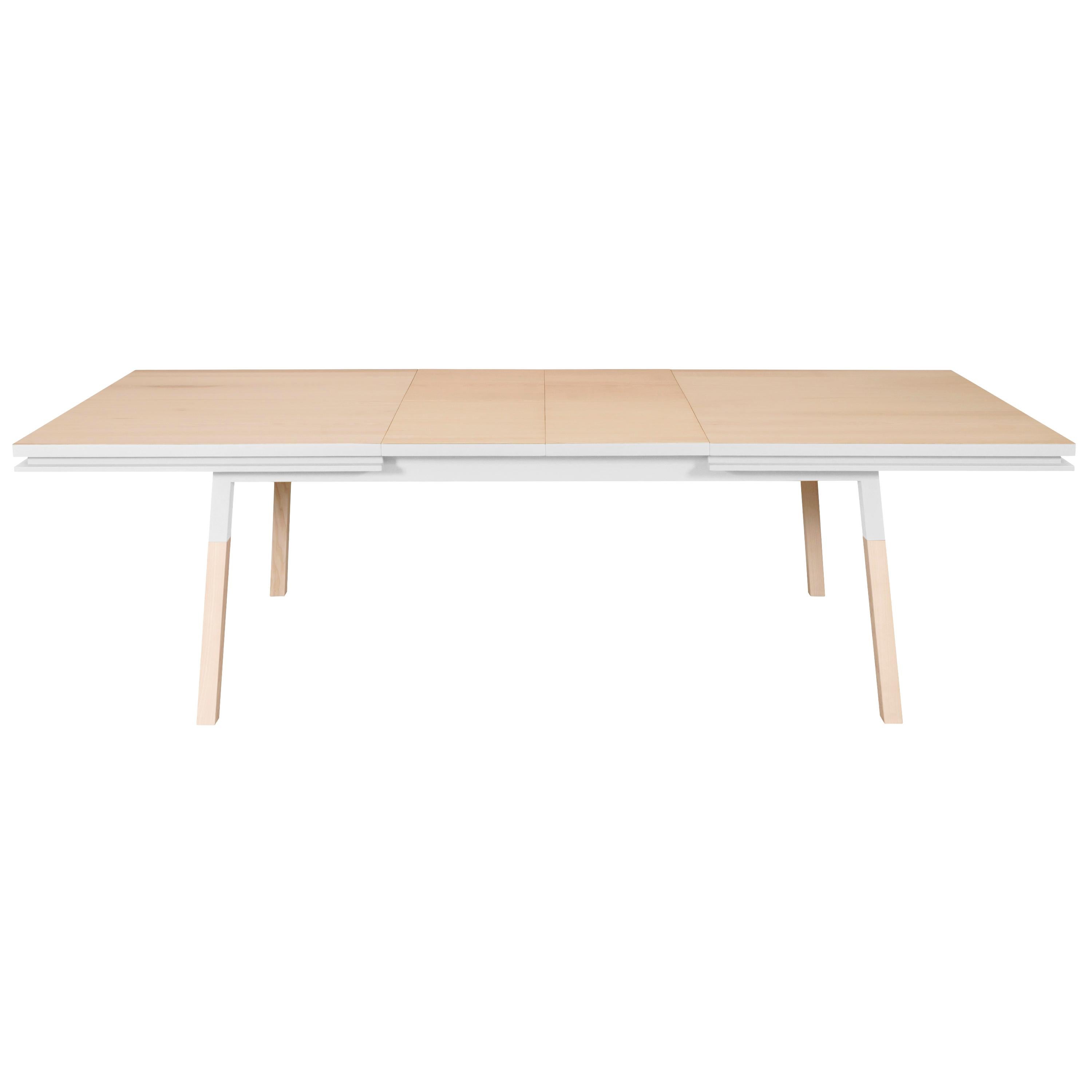 Extensible Table in Natural Solid Wood & White Finish, Design Eric Gizard, Paris For Sale 1