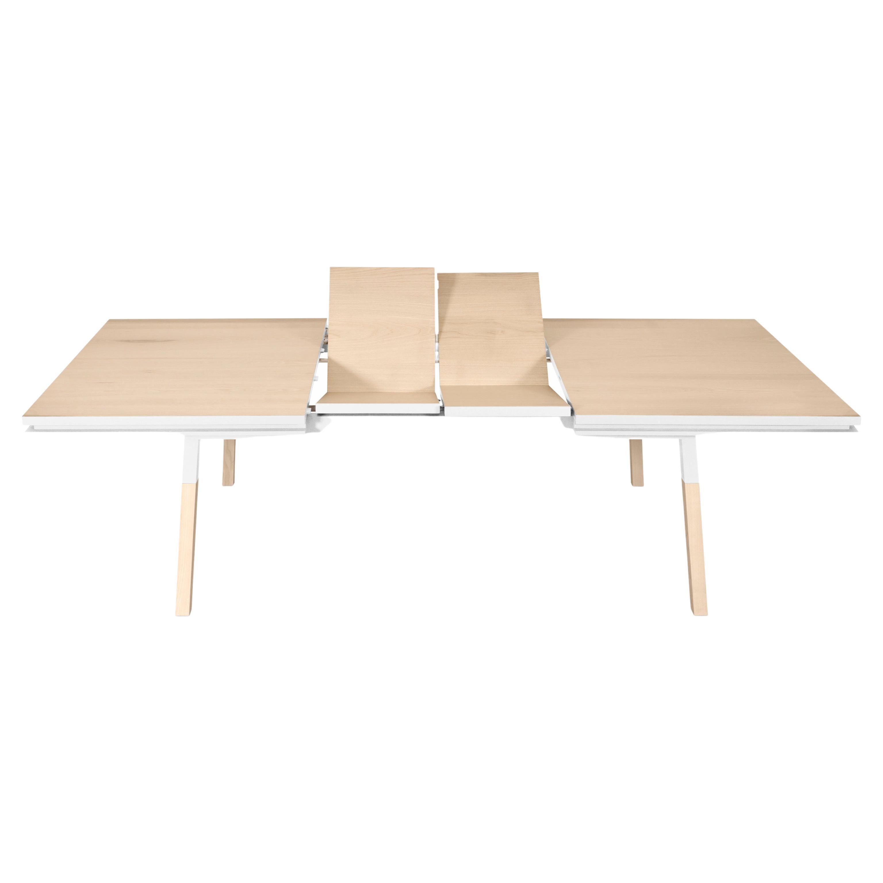 Extensible Table in Natural Solid Wood & White Finish, Design Eric Gizard, Paris For Sale