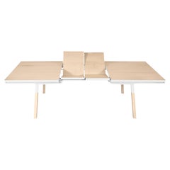 Extensible Table in Natural Solid Wood & White Finish, Design Eric Gizard, Paris