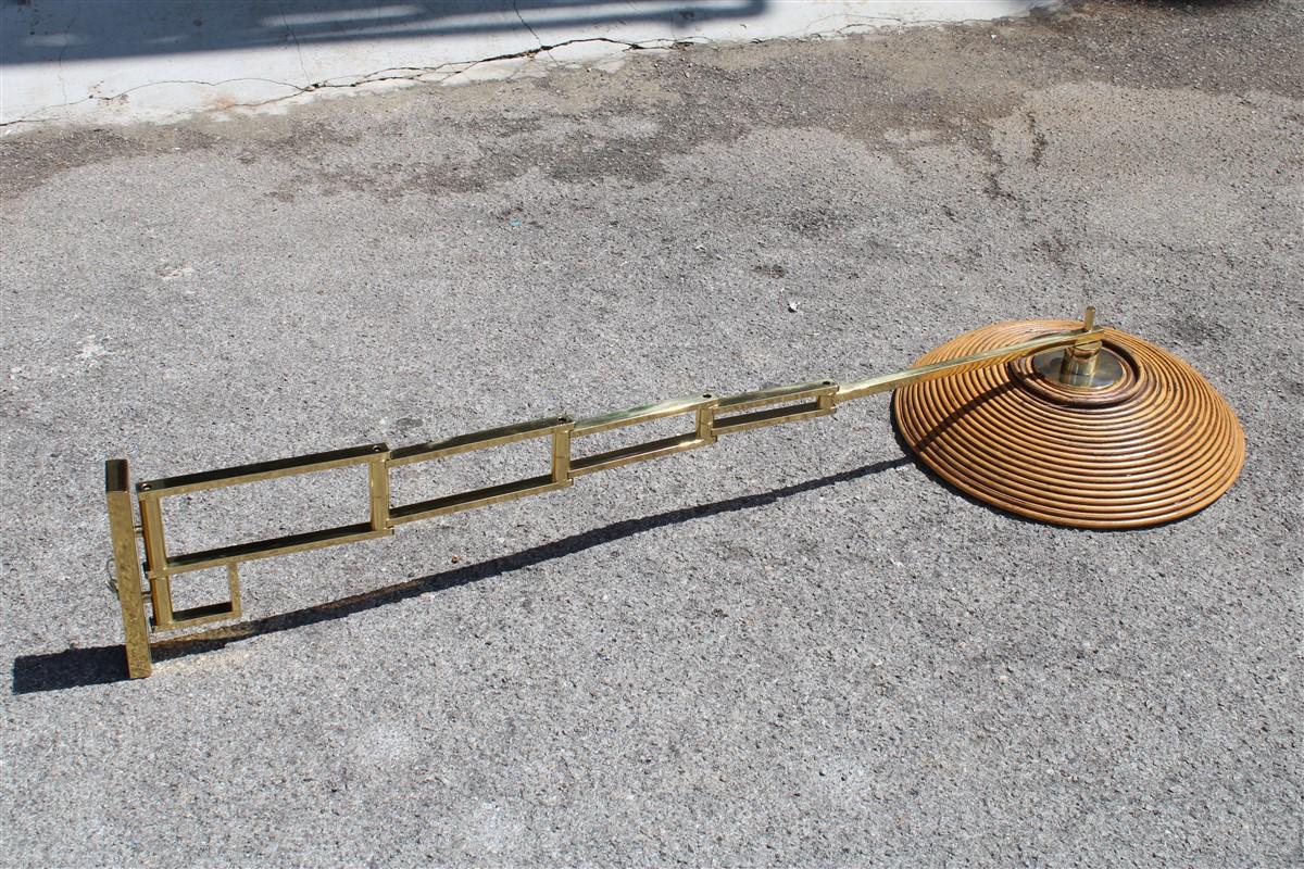 Mid-Century Modern Extensible Wall Lamp in Brass and Bamboo Italy 1970 Gabriella Crespi Style Gold