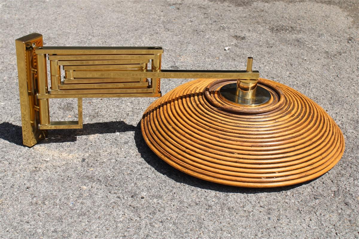 Extensible Wall Lamp in Brass and Bamboo Italy 1970 Gabriella Crespi Style Gold 3