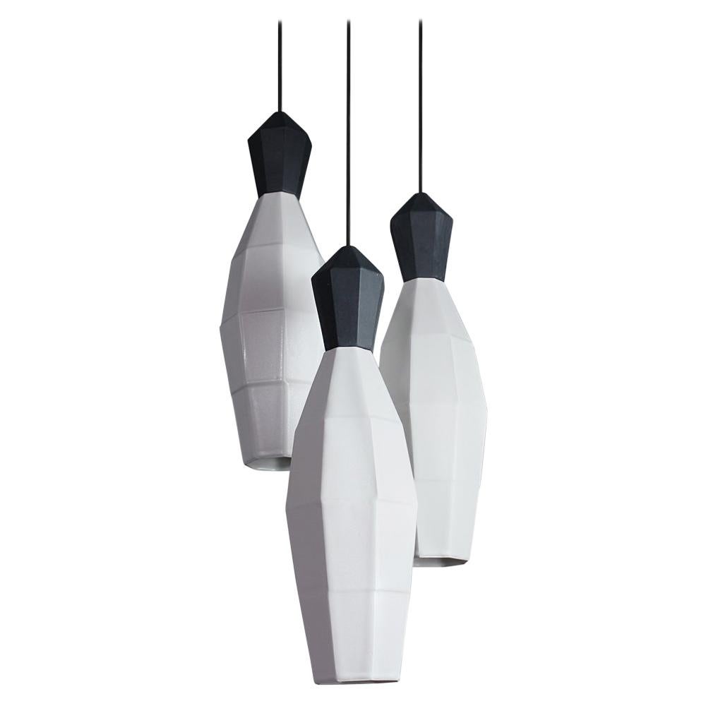 Extension 2 Contemporary Hanging Pendant Cluster White Translucent Porcelain For Sale