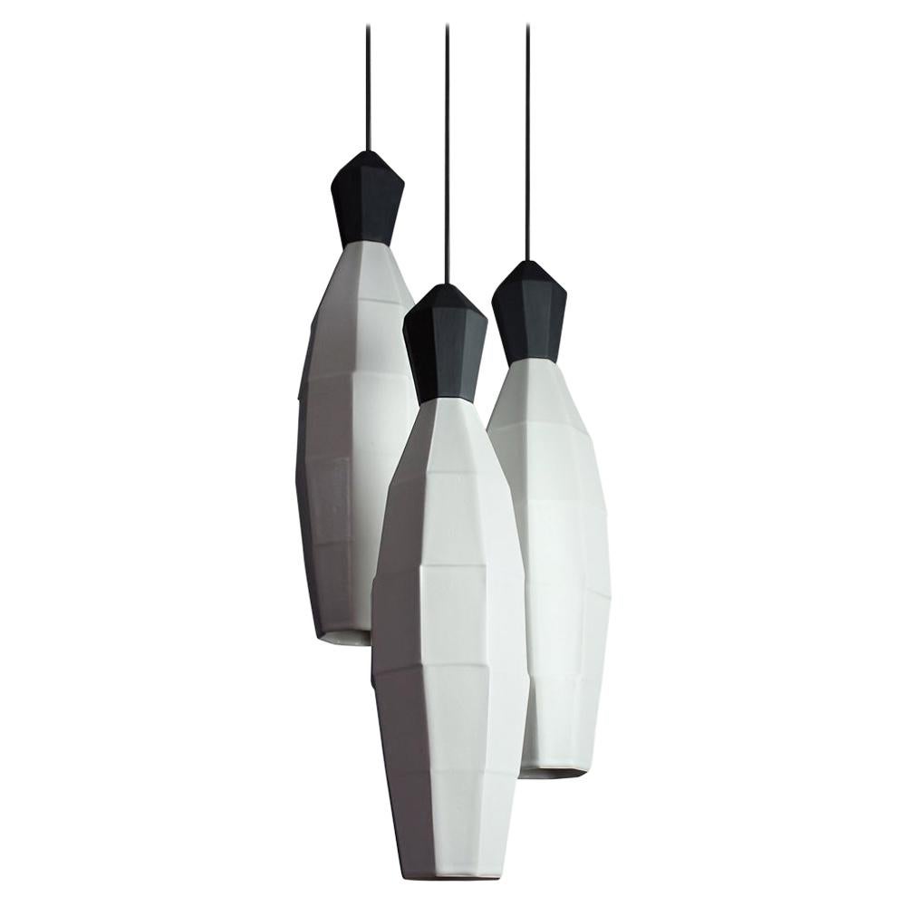 Extension 3 Modern Hanging Pendant Cluster in Translucent Luxury Porcelain For Sale