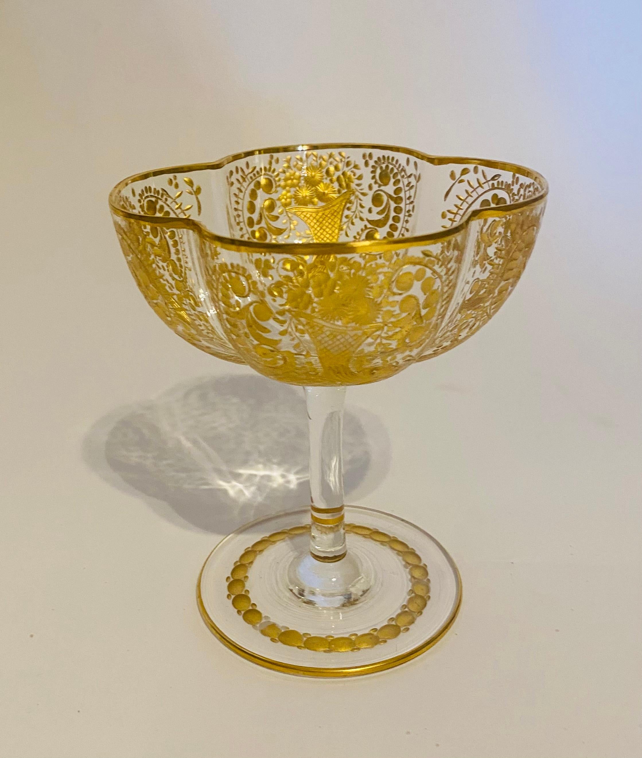 Extensive 55 Piece Antique Moser Crystal Service, Intaglio Cut & 24 Karat Gold In Good Condition For Sale In West Palm Beach, FL