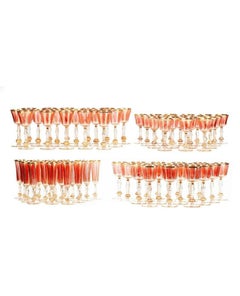 Extensive 70 Piece Crystal Service Antique Ruby Cabochon & Gilt Custom