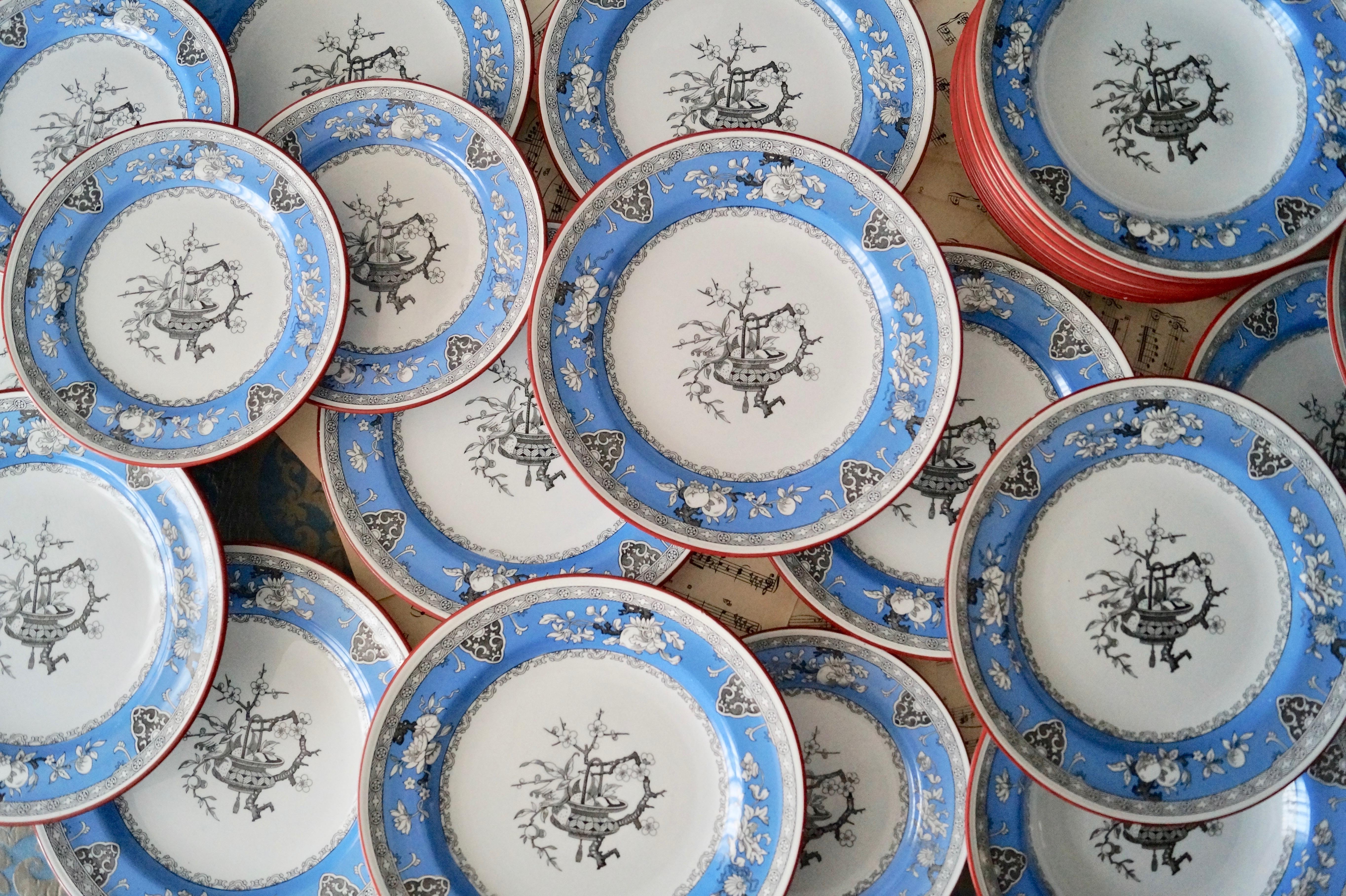 Hand-Painted Extensive Antique Minton Pottery Earthenware Dinnerware 