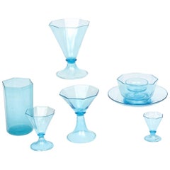 Extensive Blue Venetian Glass Service, 75 Pieces, Antique With Great Shape