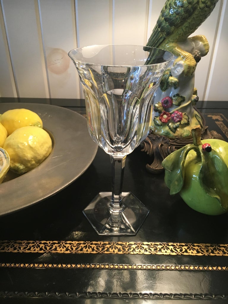 Extensive collection of Baccarat cut crystal stemware, red wines and white wines.

In good condition overall; three larger and four smaller, each with small chip to rim which could be filed out.  These are listed on Replacements at $127.00 - $165.00